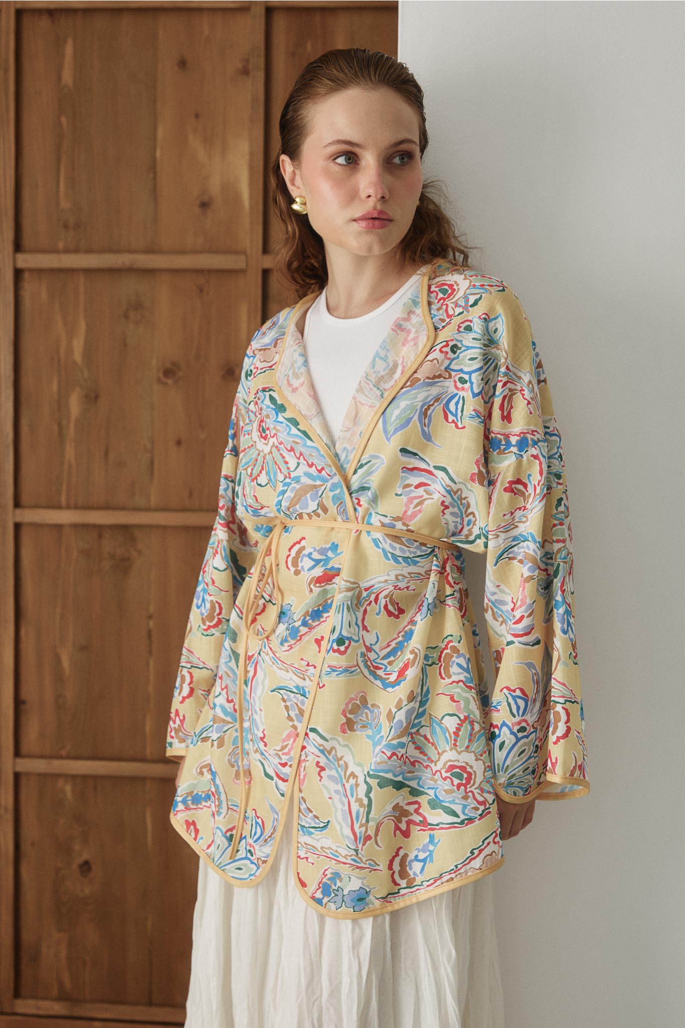 Side Tie Kimono Aqua Green