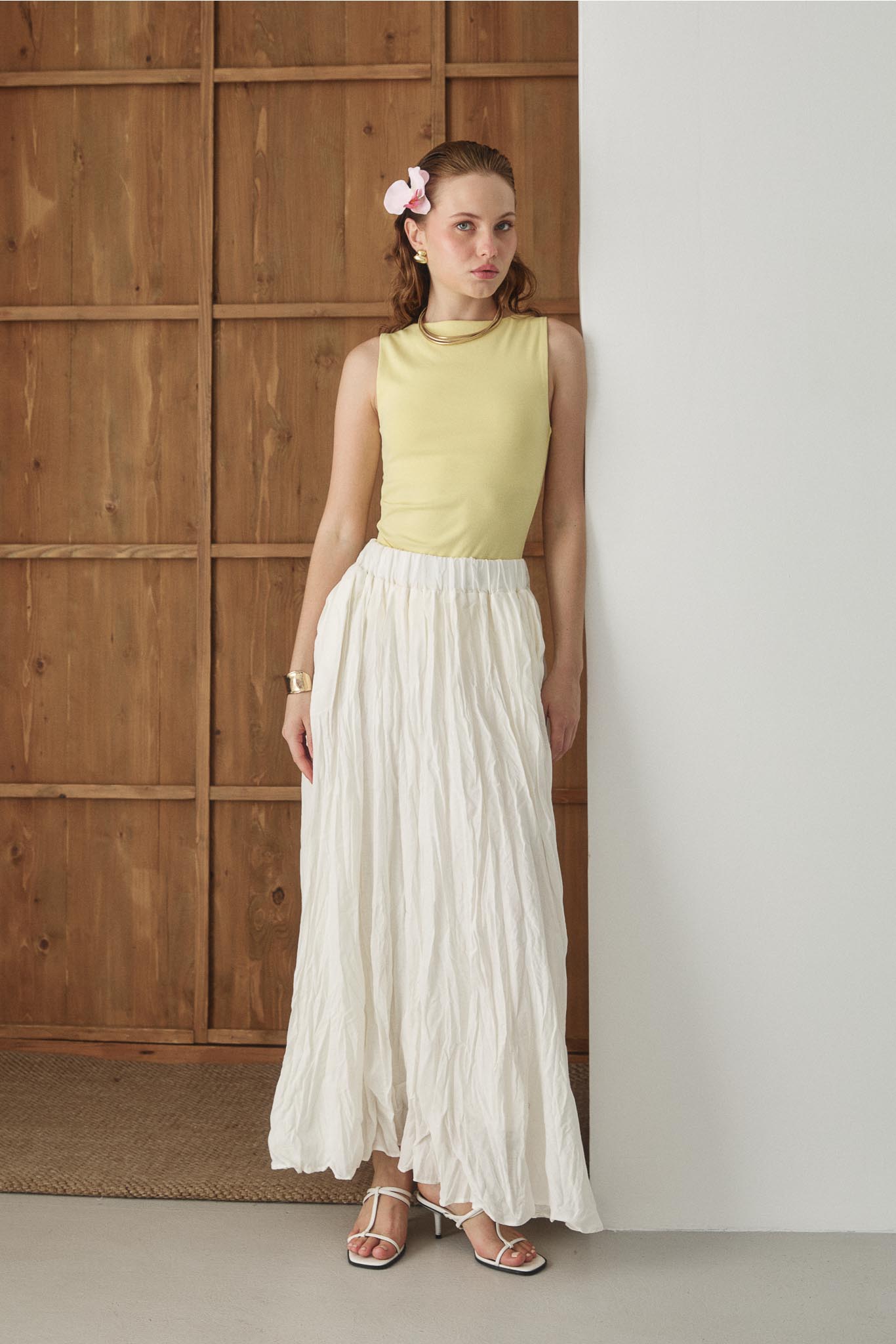 Tied Linen Skirt Beige