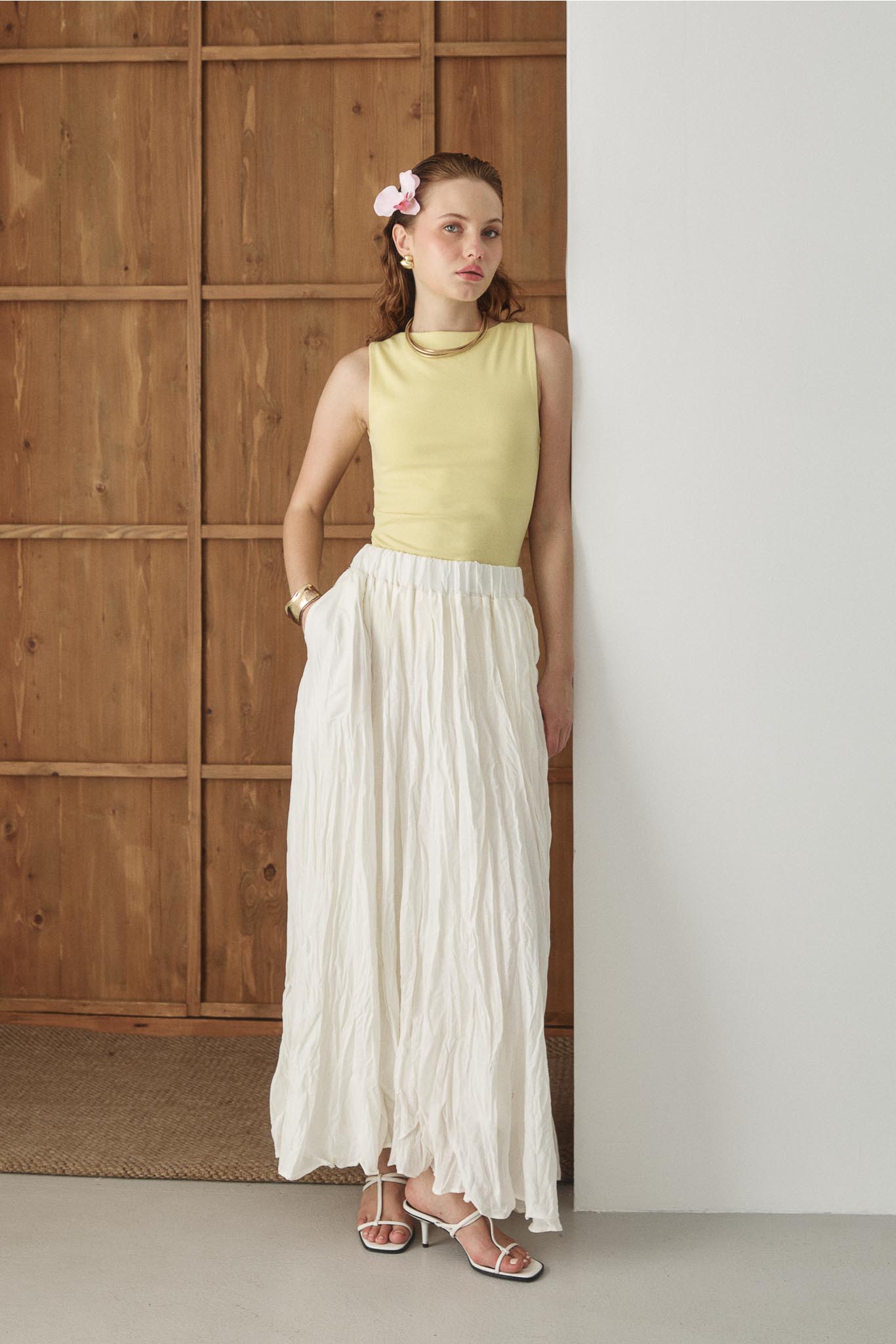 Tied Linen Skirt Beige