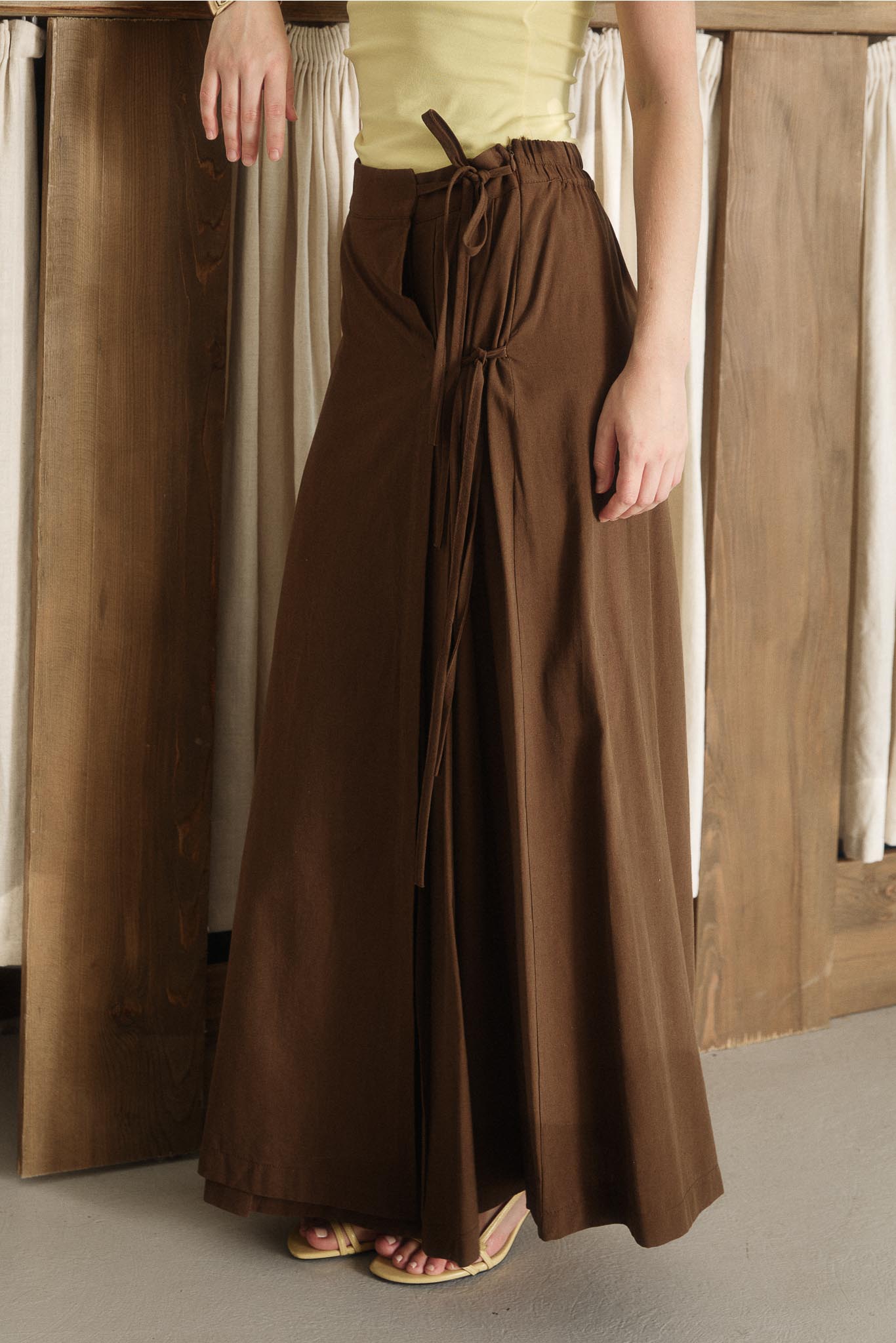Tied Linen Skirt Beige