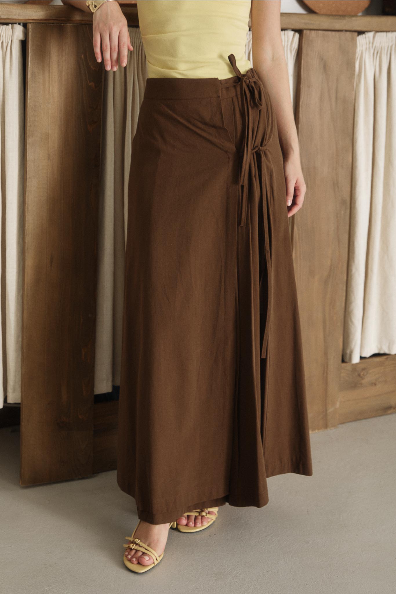 Tied Linen Skirt Beige