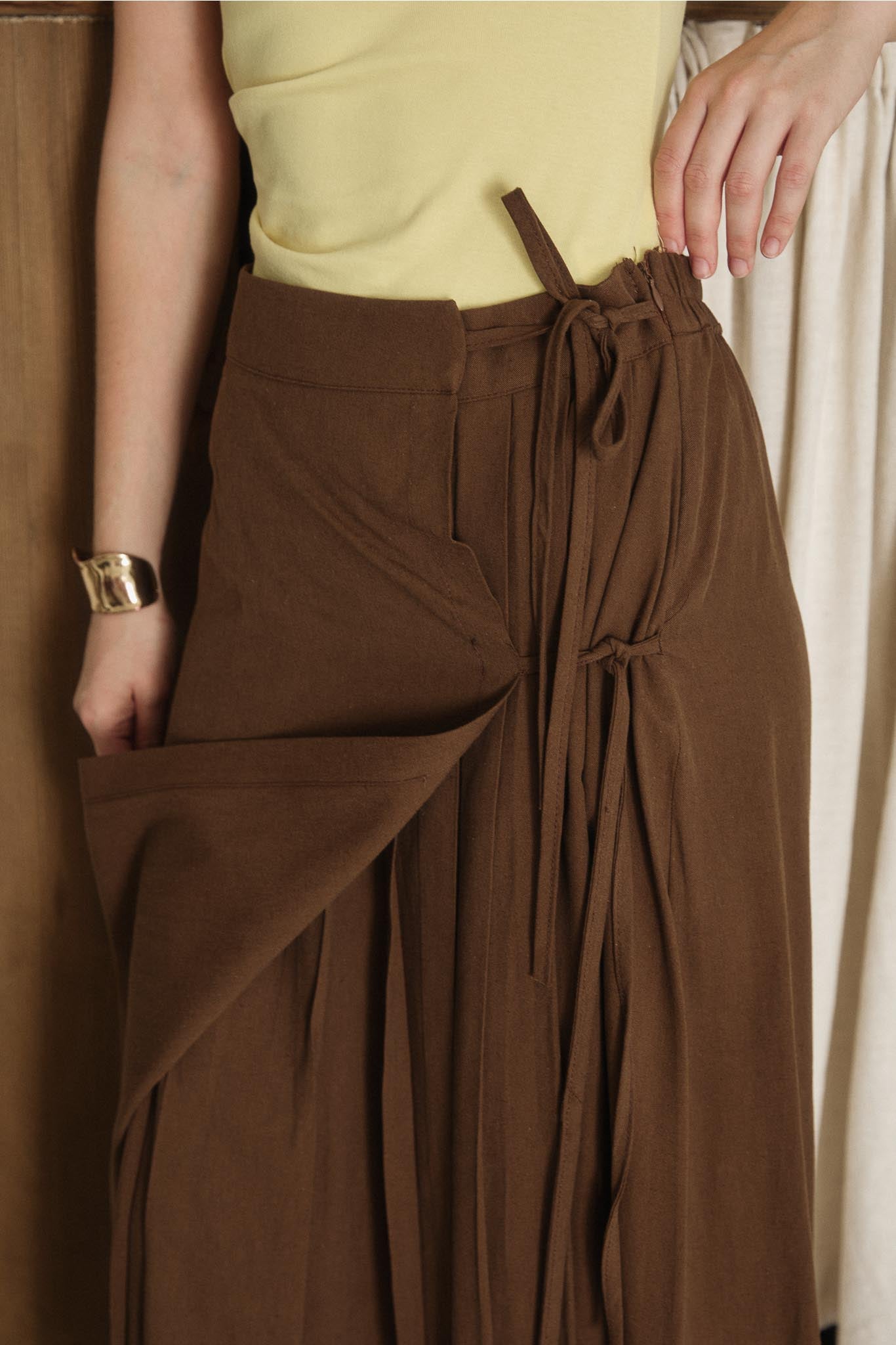 Tied Linen Skirt Beige