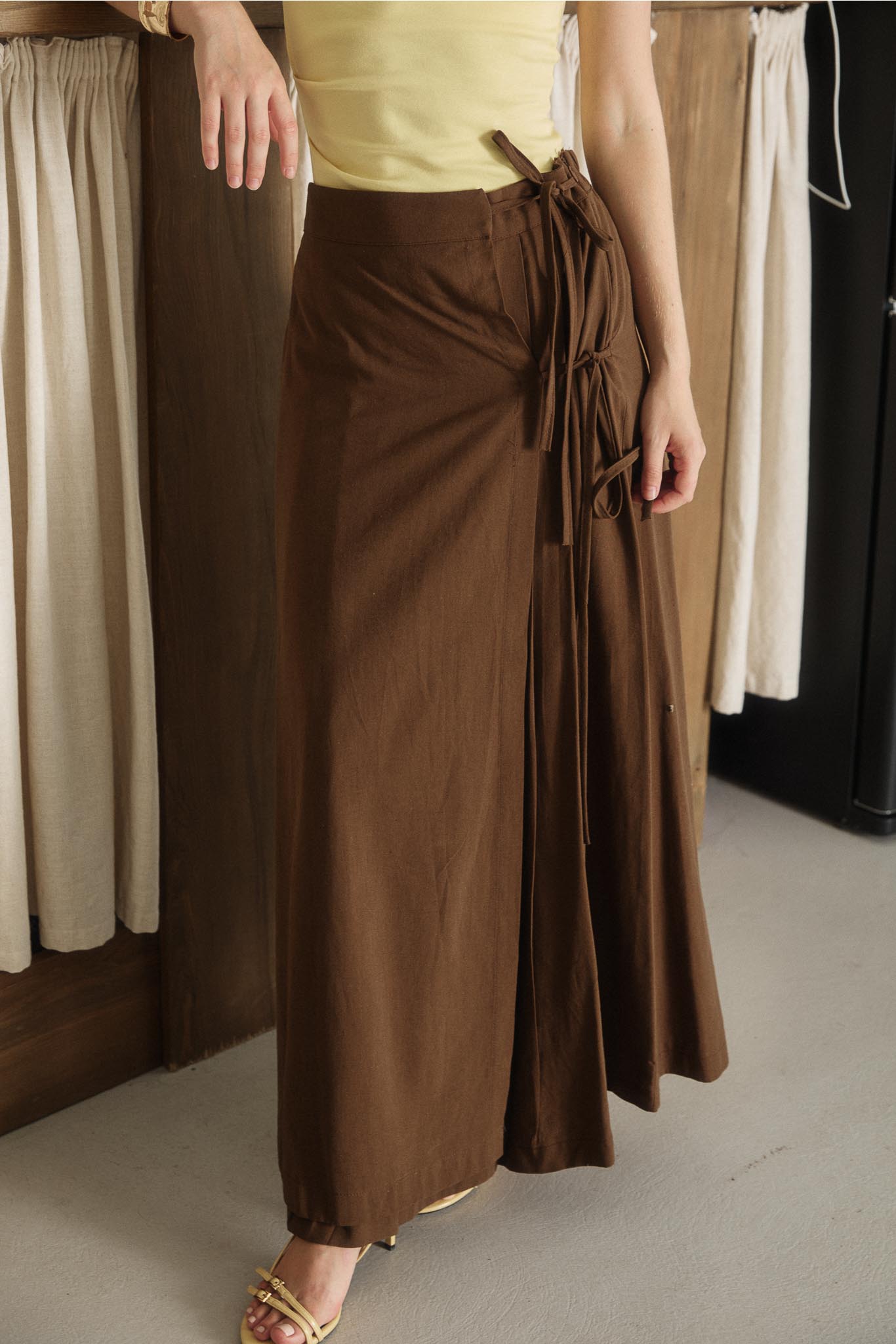 Tied Linen Skirt Beige