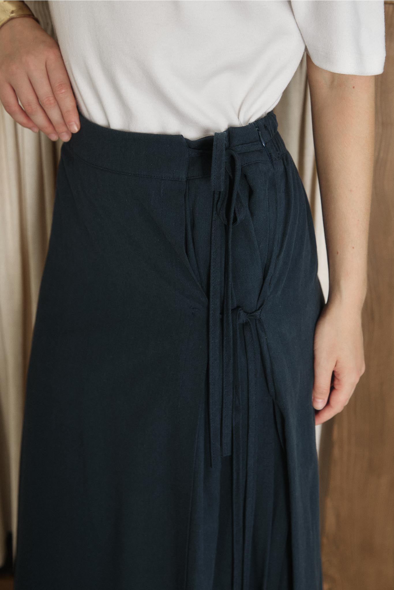 Tied Linen Skirt Beige