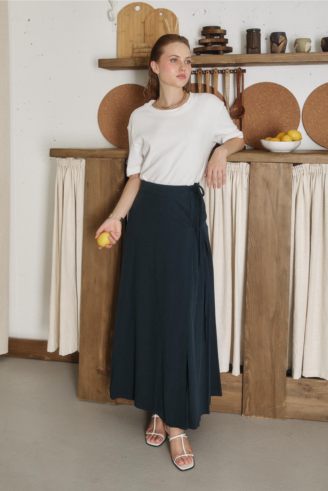 Tied Linen Skirt Beige