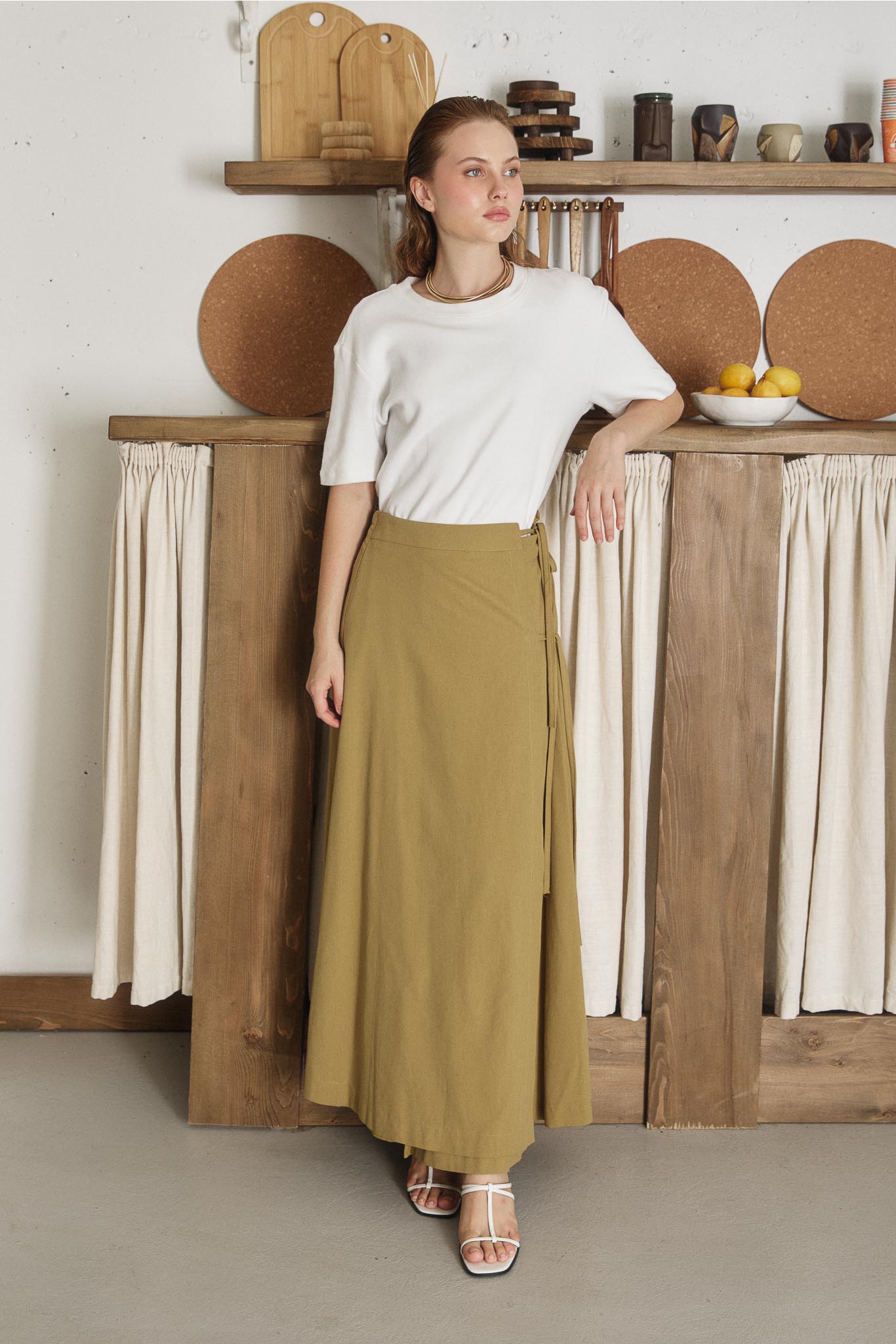 Tied Linen Skirt Beige
