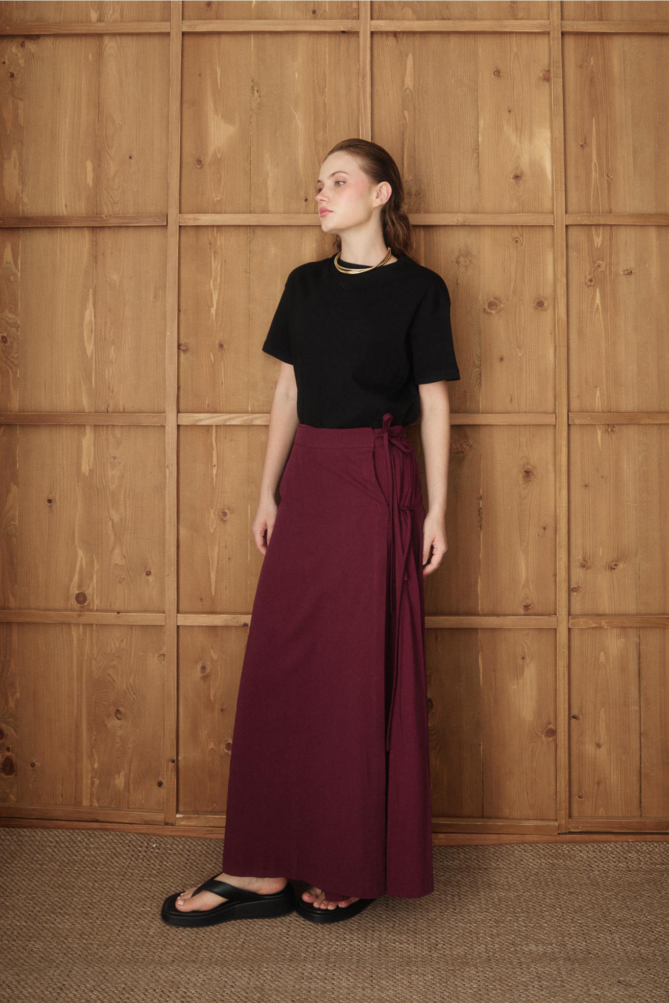 Tied Linen Skirt Beige