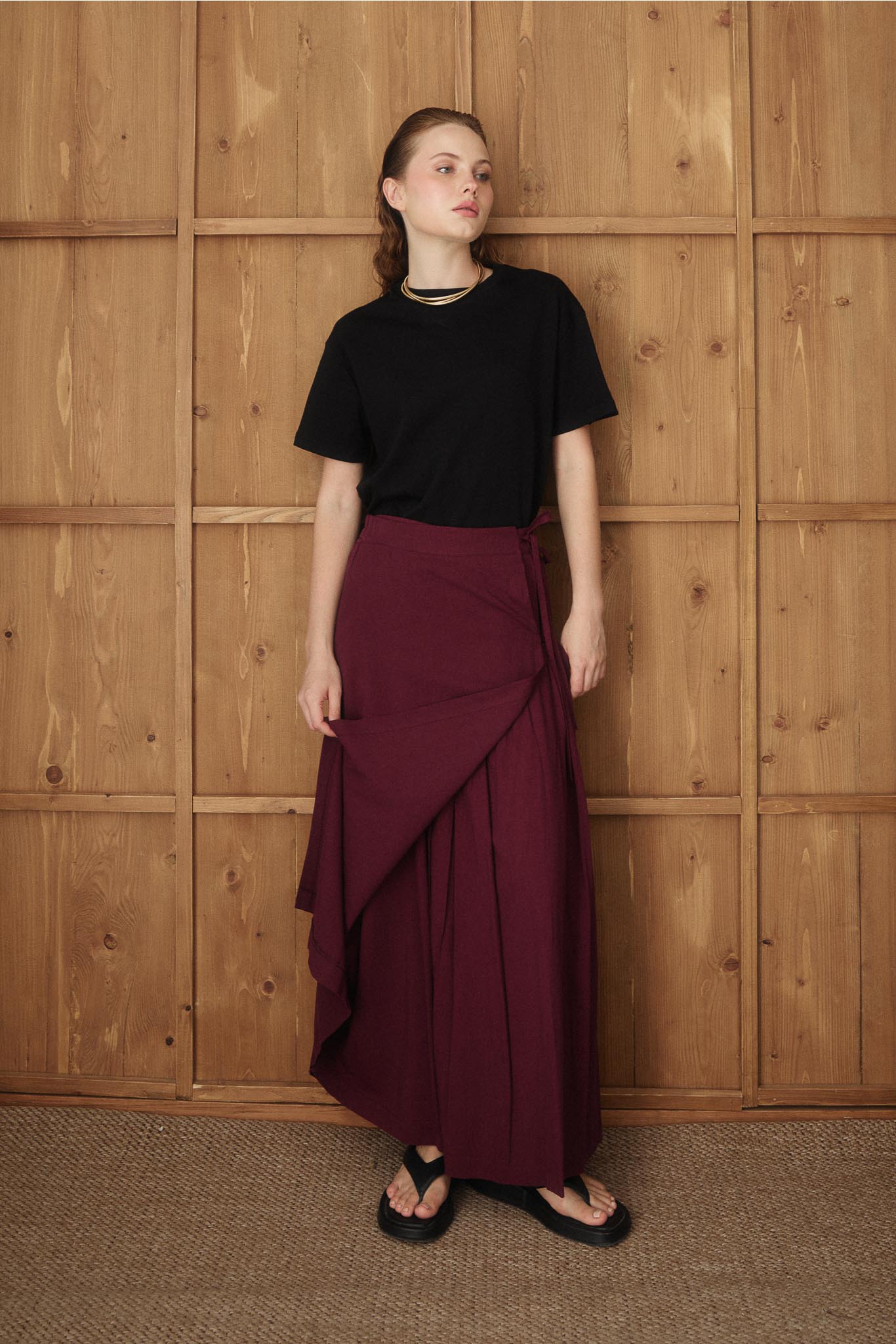 Tied Linen Skirt Beige