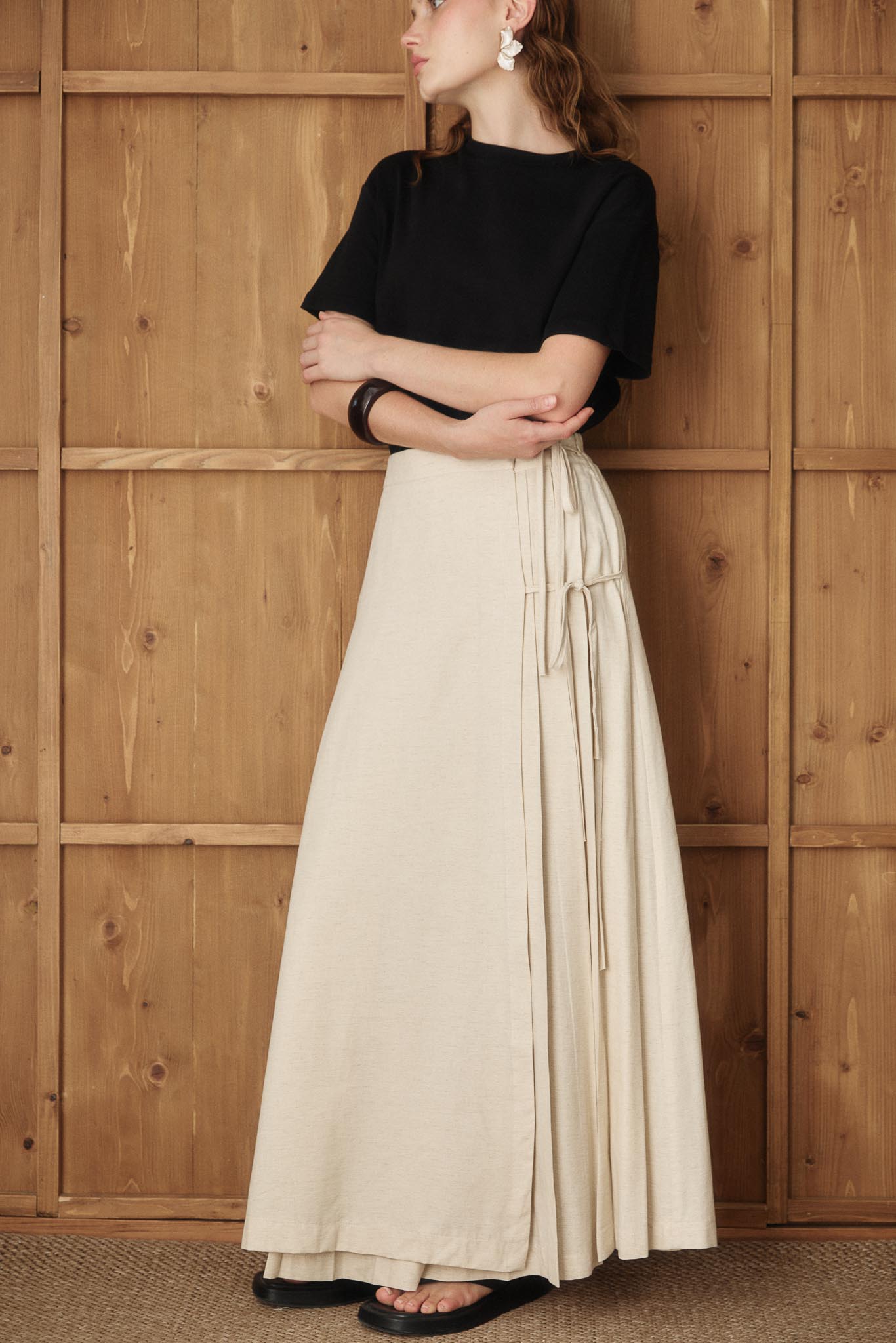 Tied Linen Skirt Beige