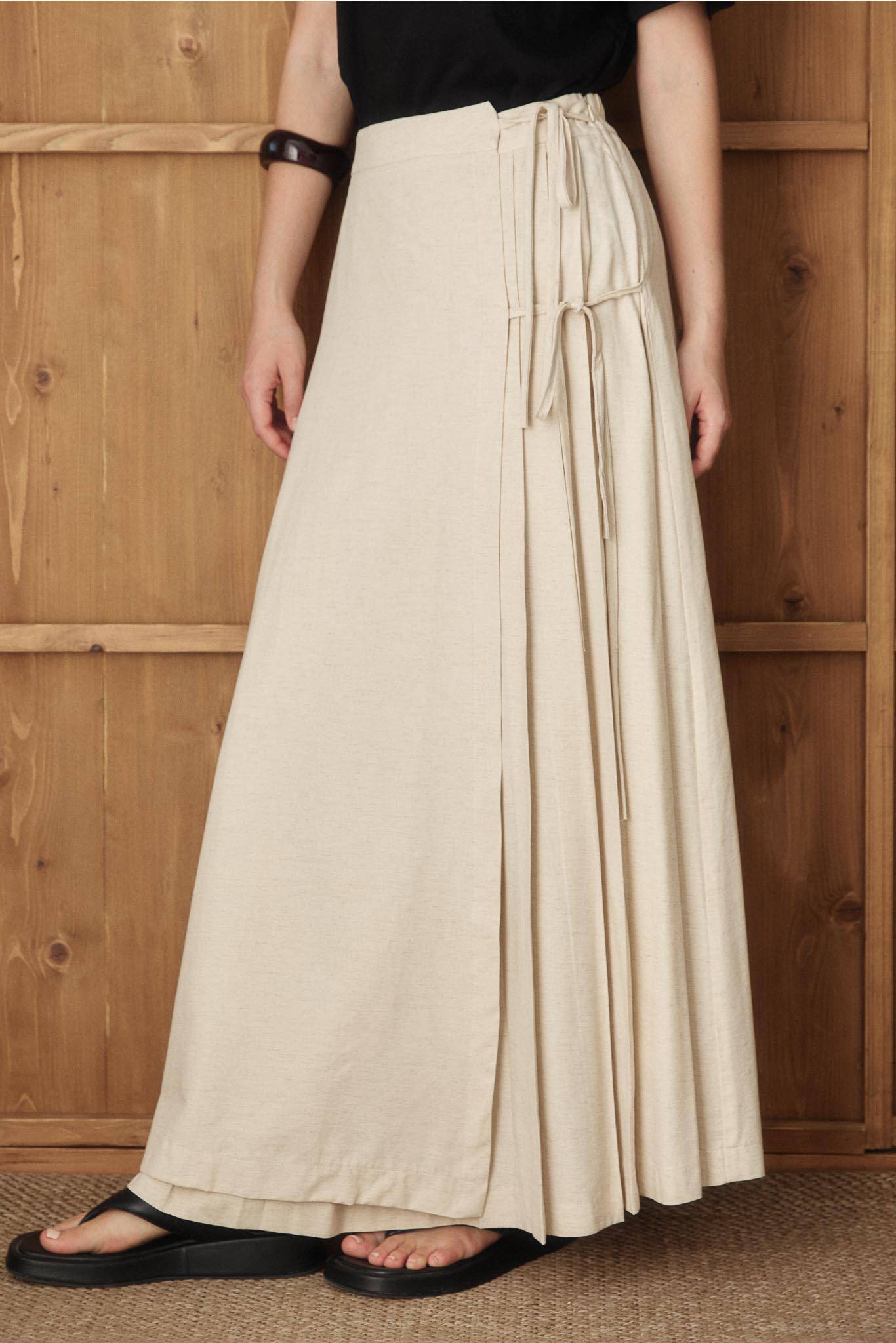 Tied Linen Skirt Beige