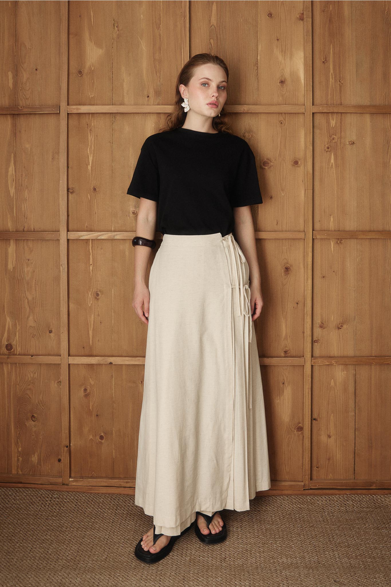 Tied Linen Skirt Beige