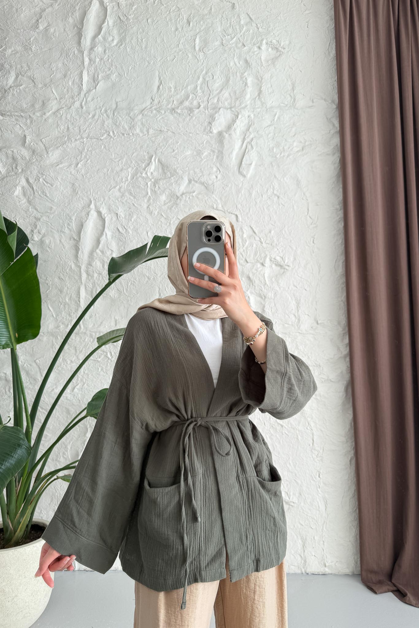 Side Tie Kimono Aqua Green