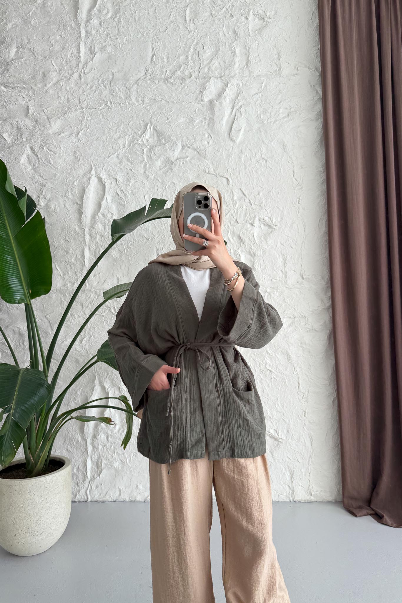 Side Tie Kimono Aqua Green