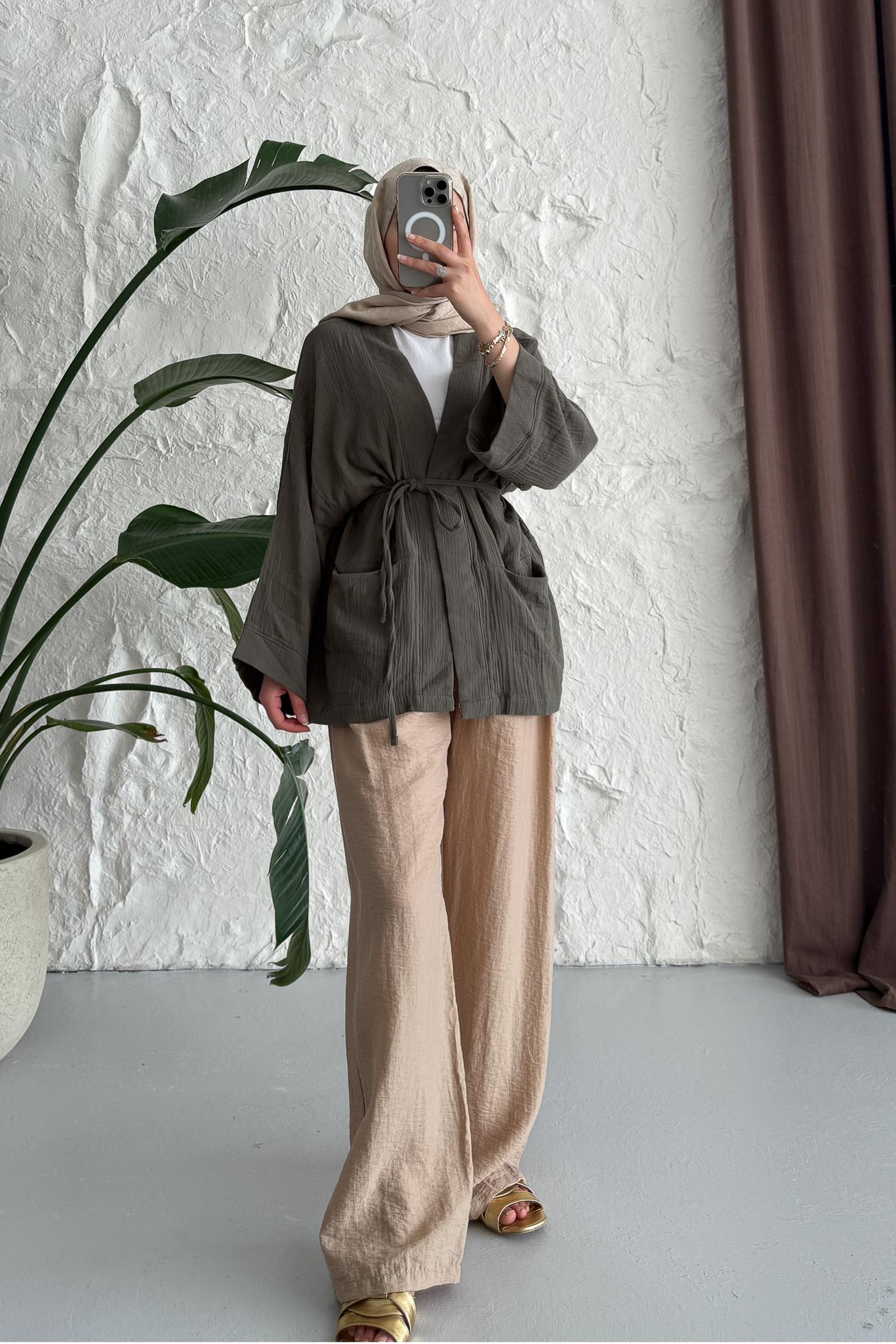 Side Tie Kimono Aqua Green