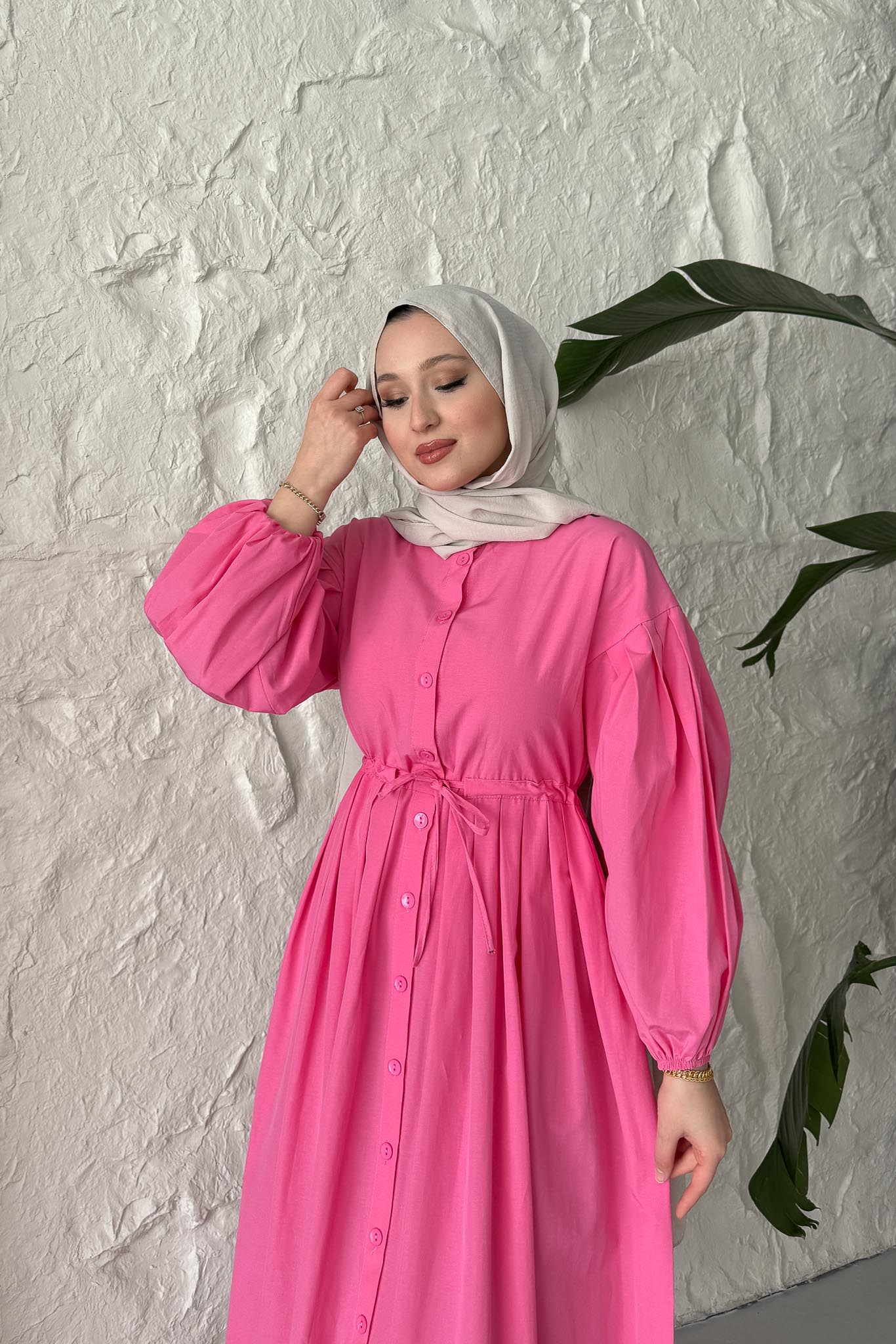 Mendy Pile Detaylı Elbise Fuşya