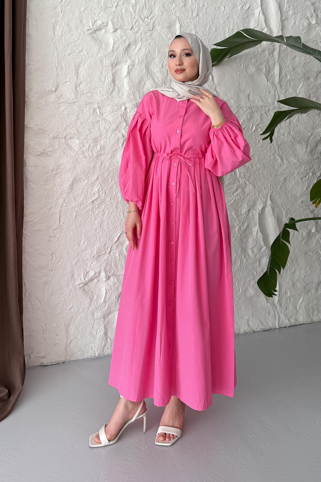 Mendy Pile Detaylı Elbise Fuşya