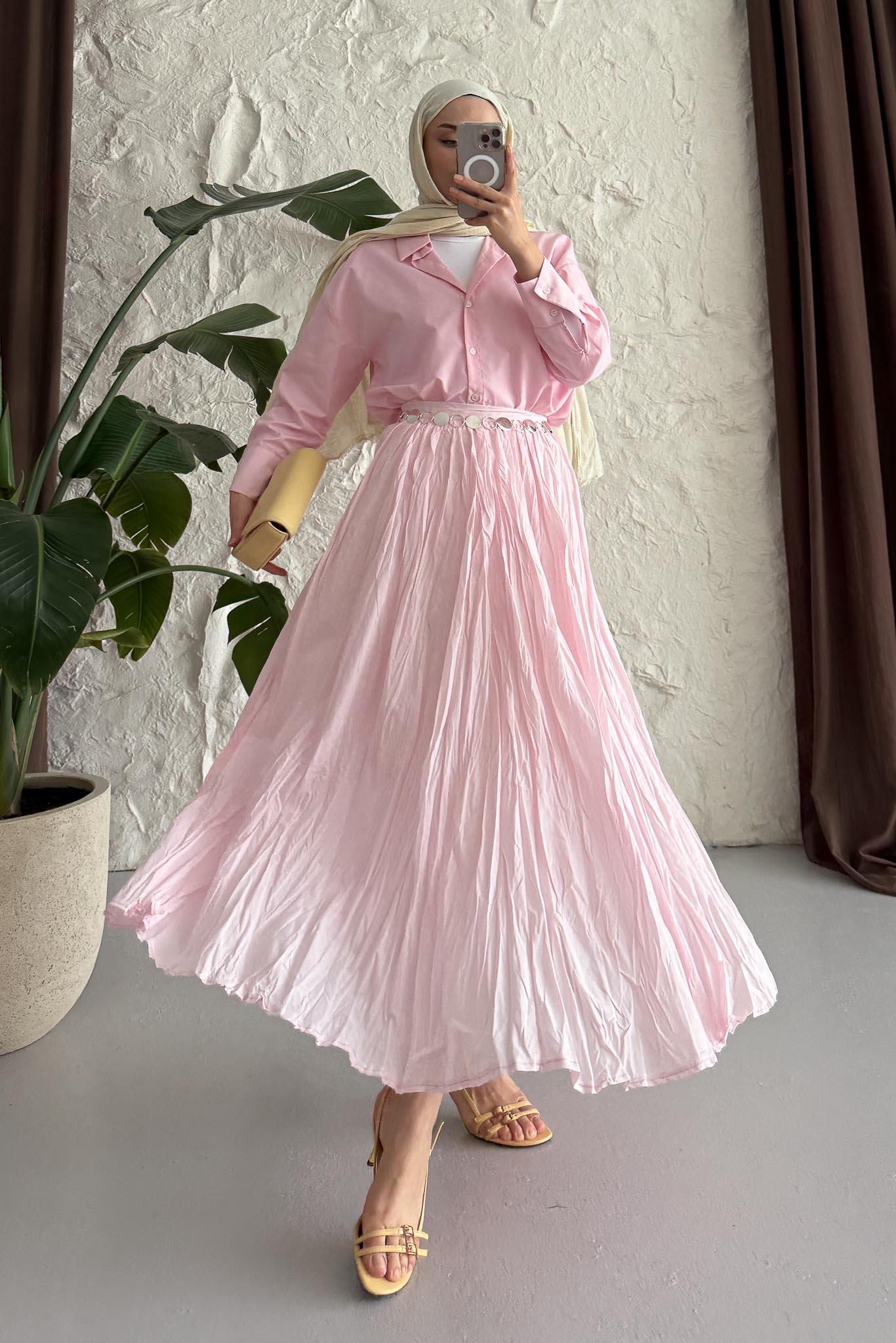 Tied Linen Skirt Beige