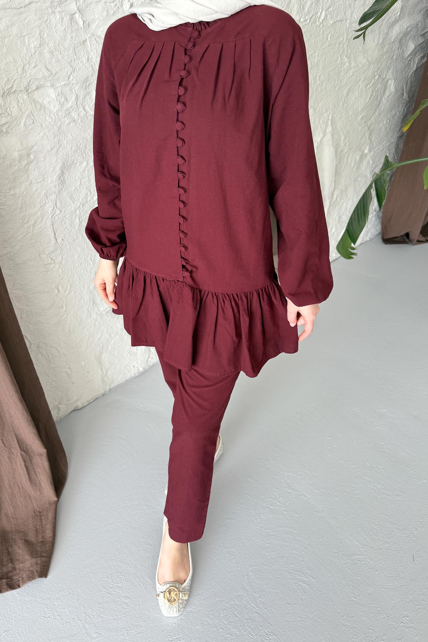 Marca Düğmeli Takım Bordo