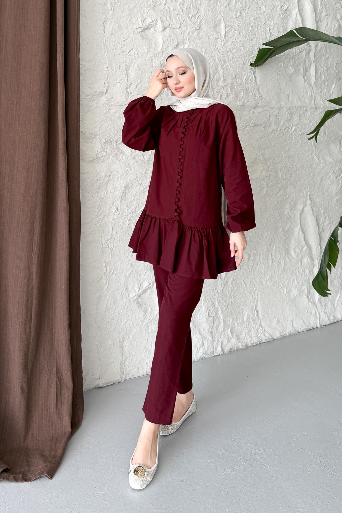 Marca Düğmeli Takım Bordo