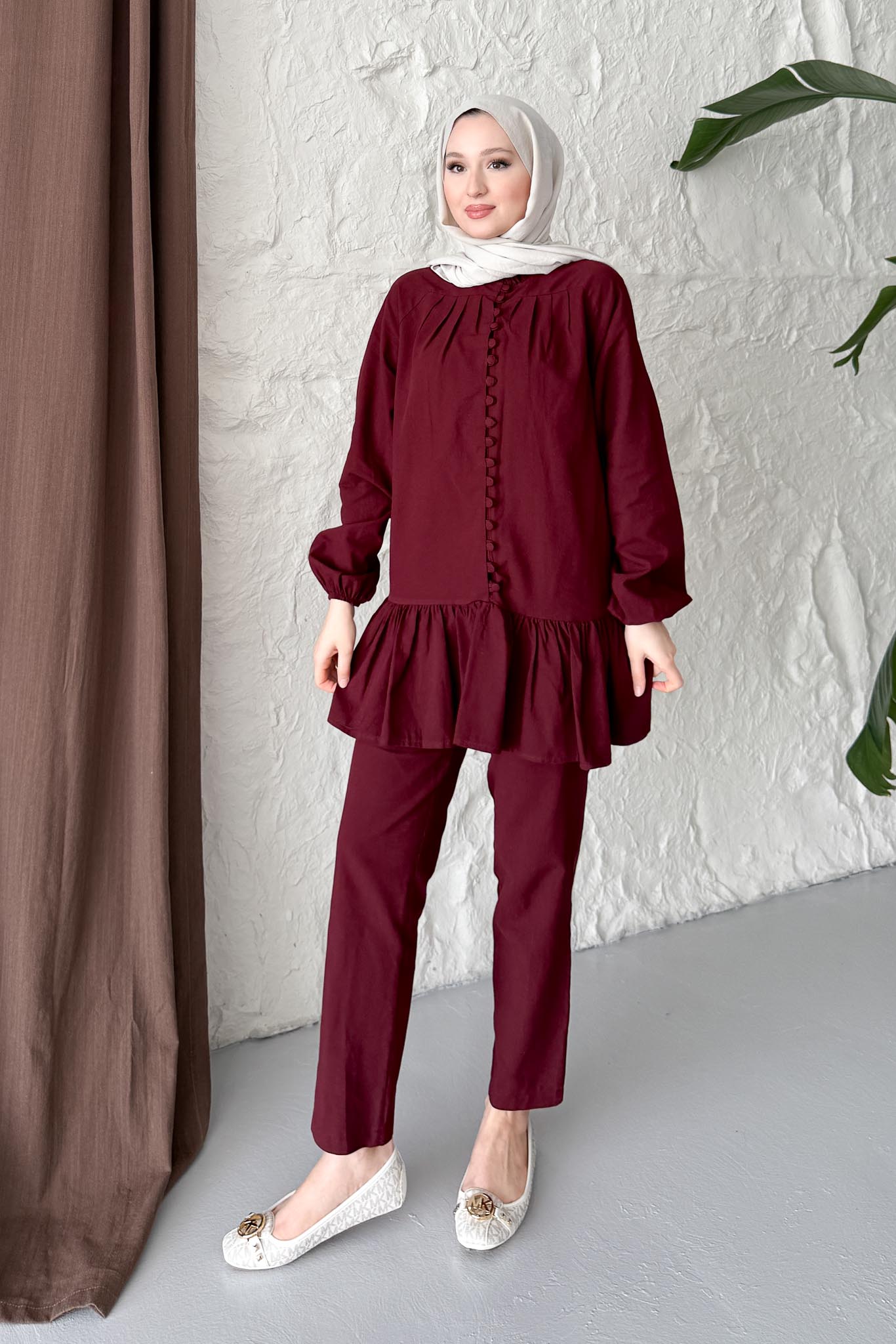 Marca Düğmeli Takım Bordo