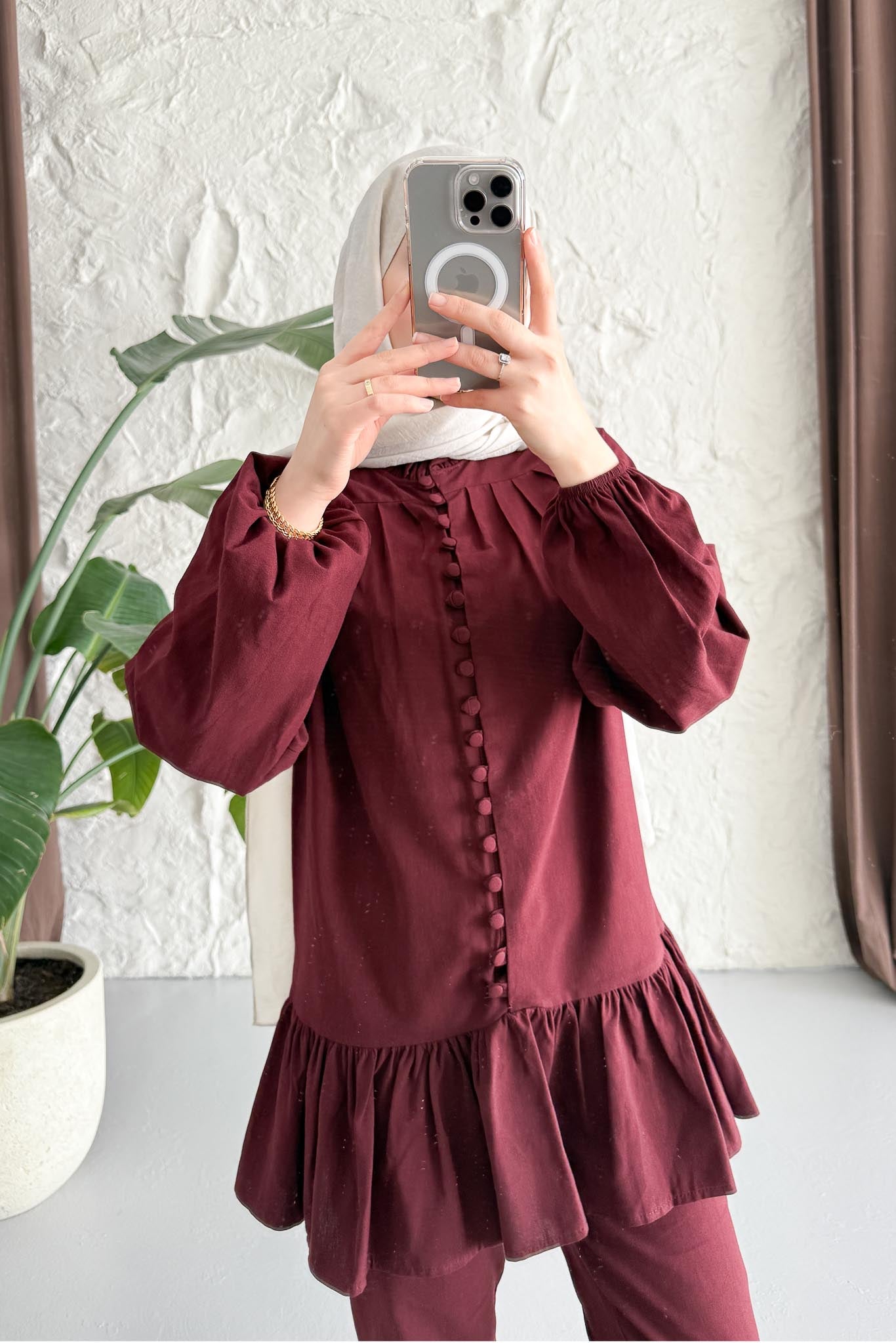 Marca Düğmeli Takım Bordo