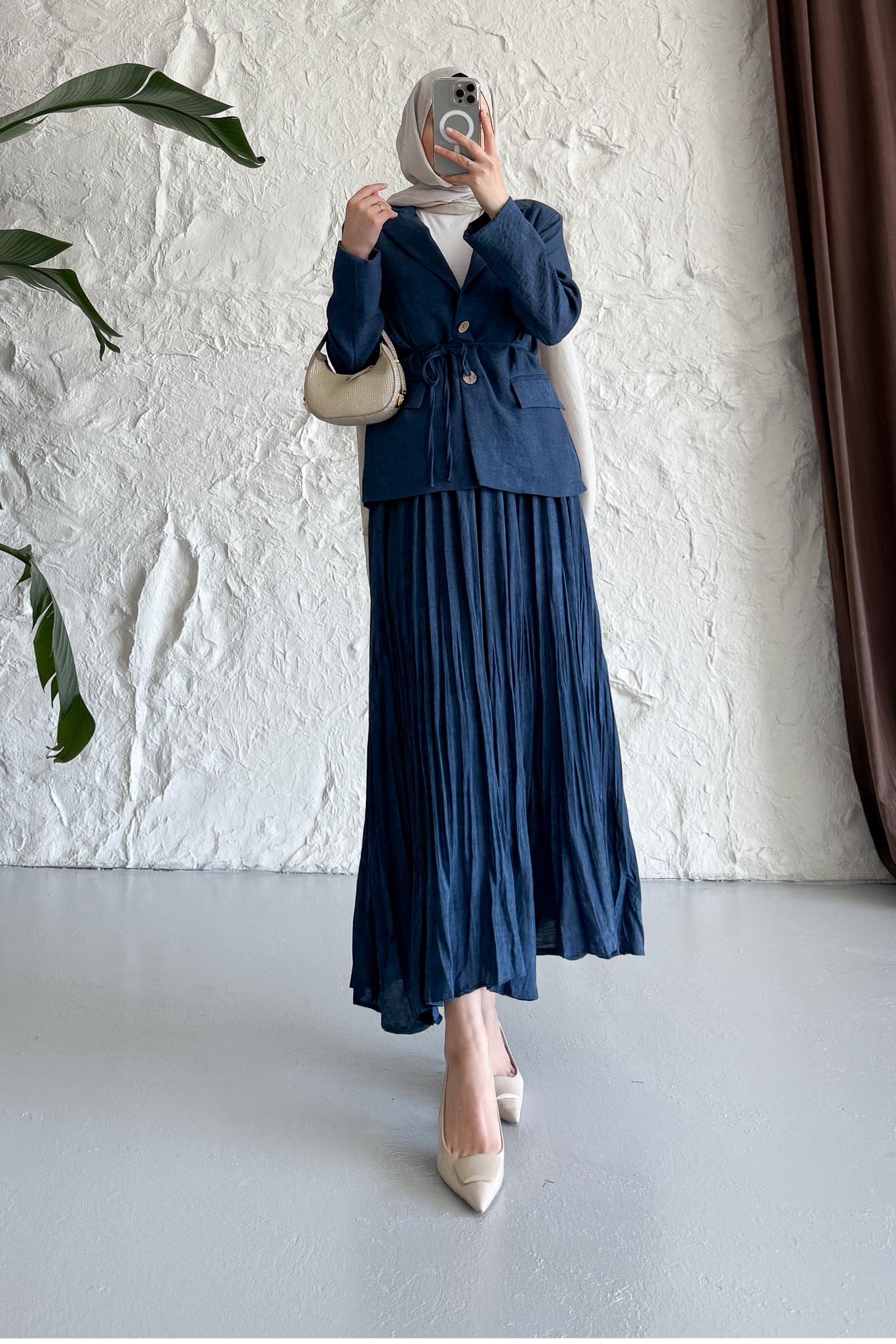 Seyran Pleated Dress Beige
