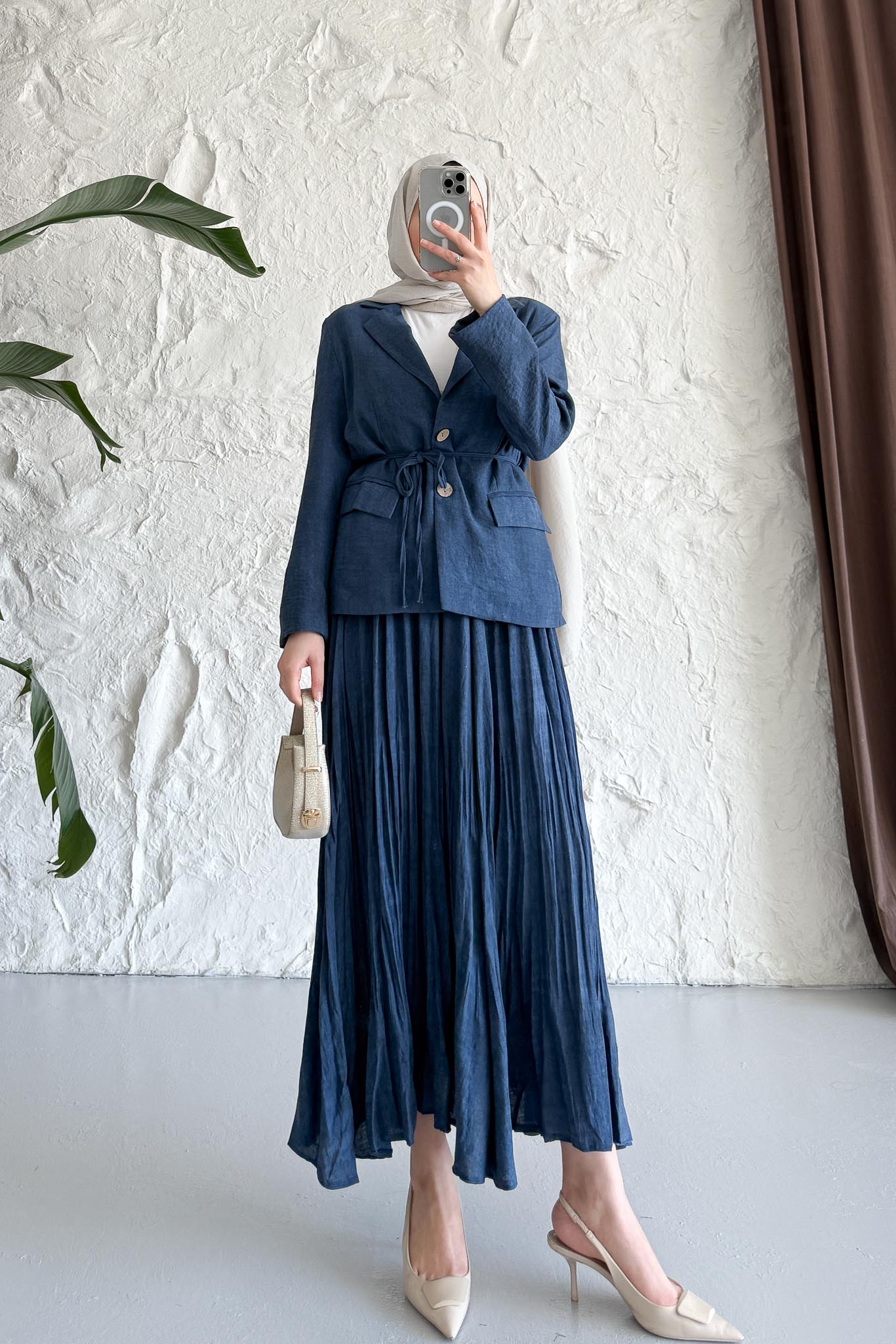 Seyran Pleated Dress Beige