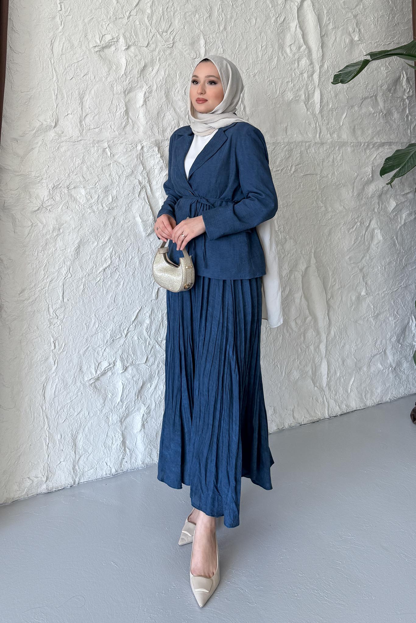 Seyran Pleated Dress Beige