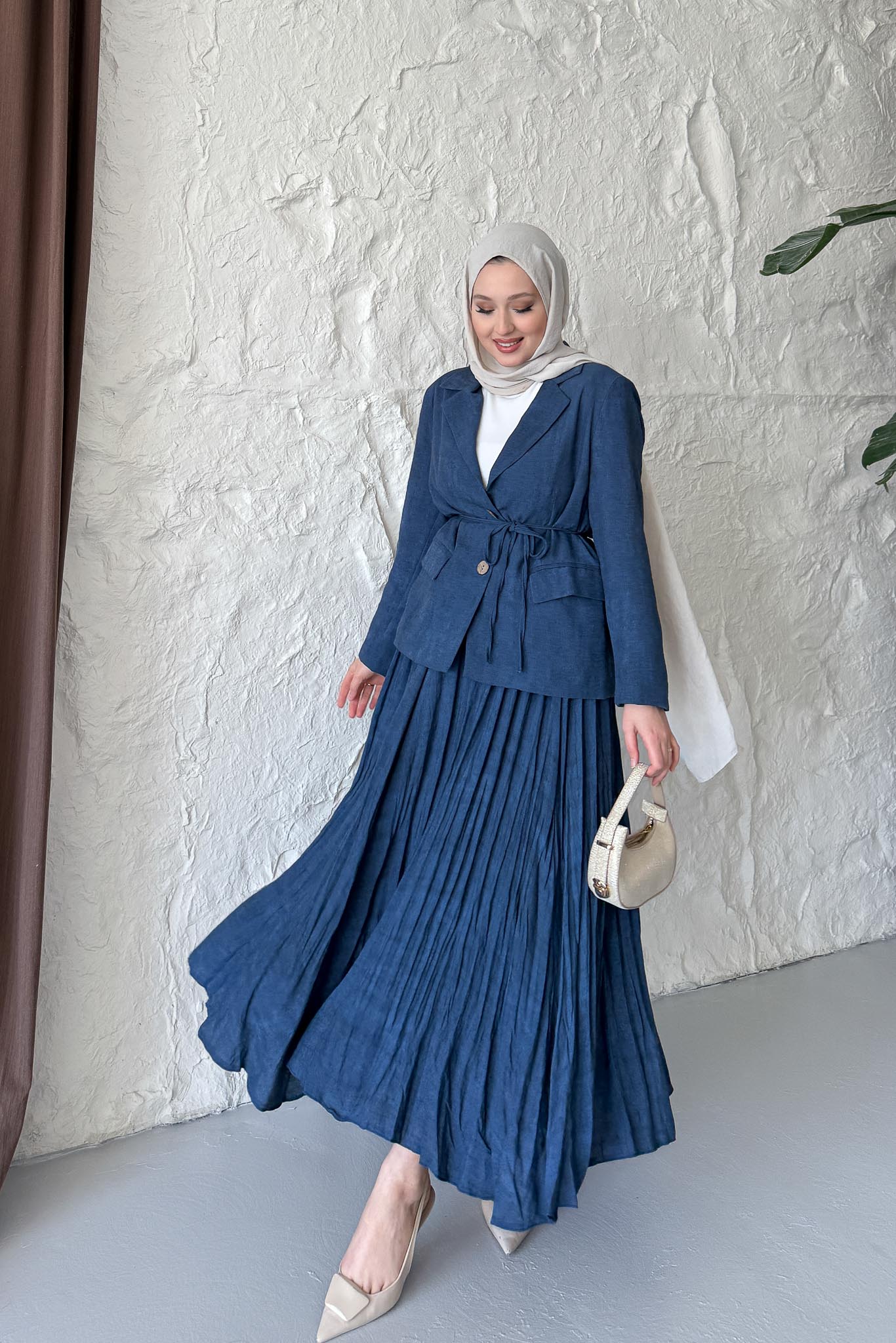 Seyran Pleated Dress Beige