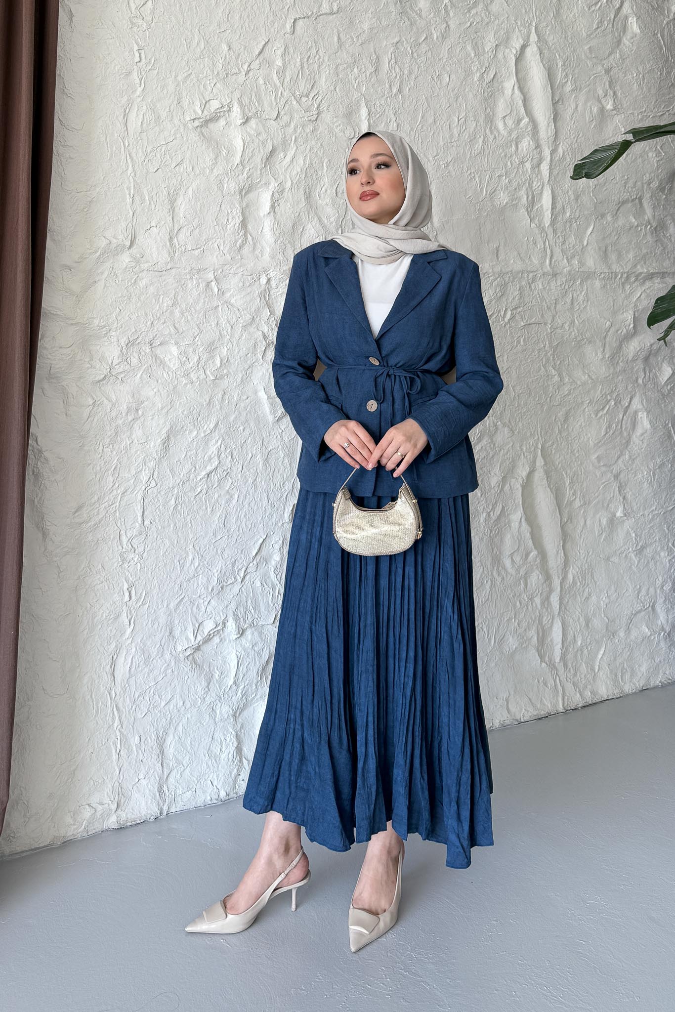 Seyran Pleated Dress Beige