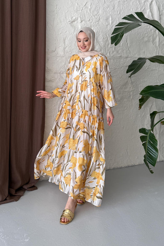 Nora Desenli Elbise Sarı