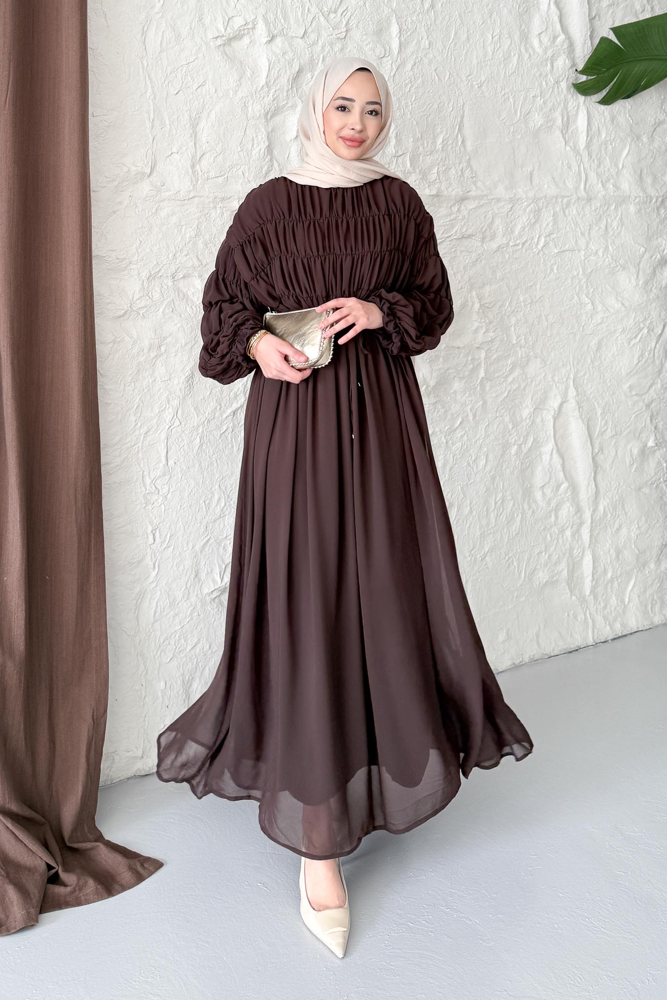 Seyran Pleated Dress Beige