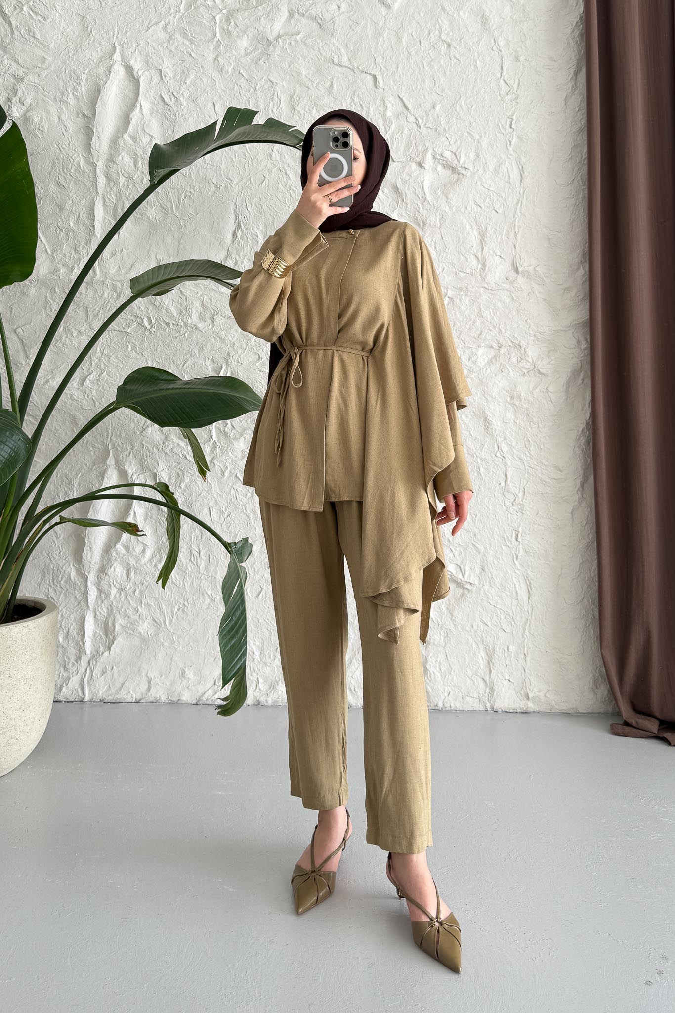 Şallı Keten Takım Camel