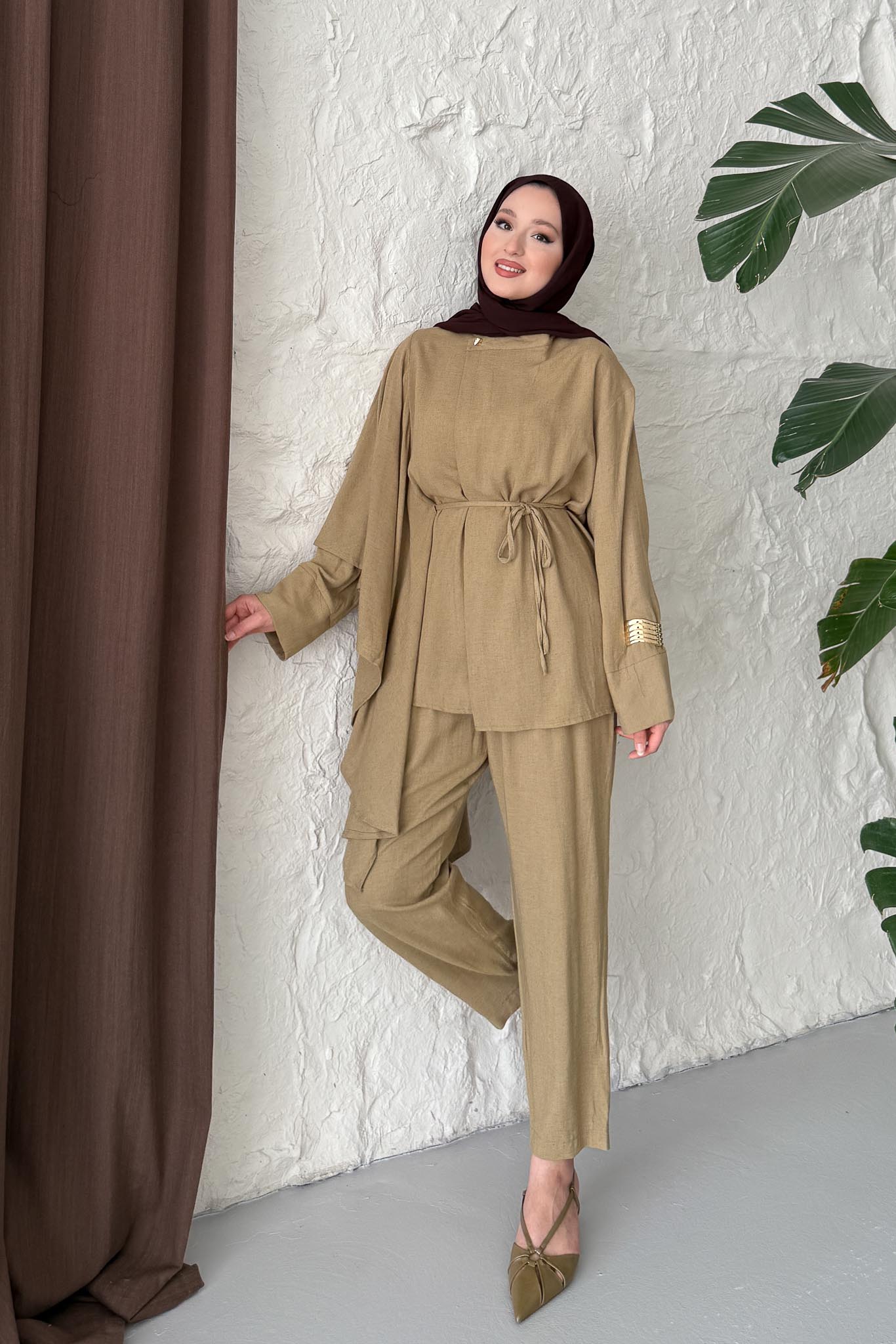 Şallı Keten Takım Camel
