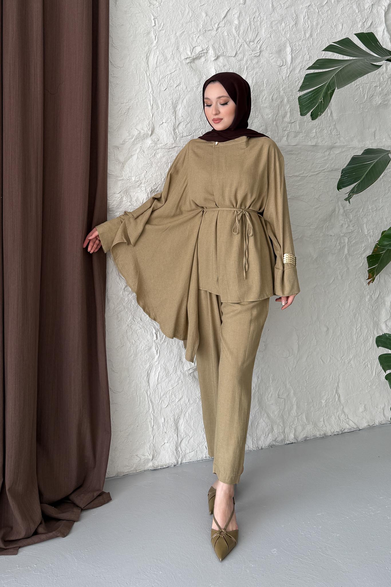 Şallı Keten Takım Camel
