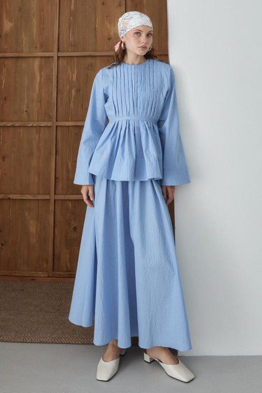 Nervürlü Lunin Takım Bebe Mavi