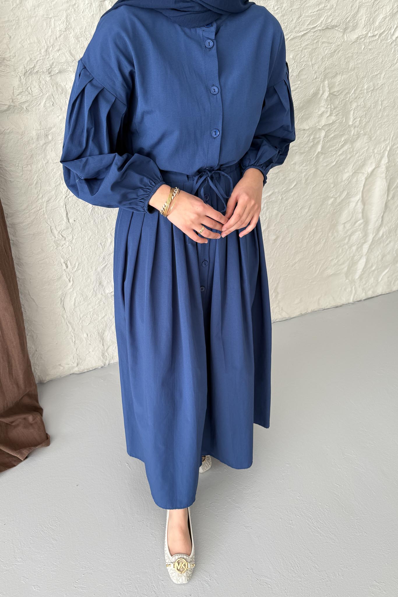 Mendy Pile Detaylı Elbise Lacivert