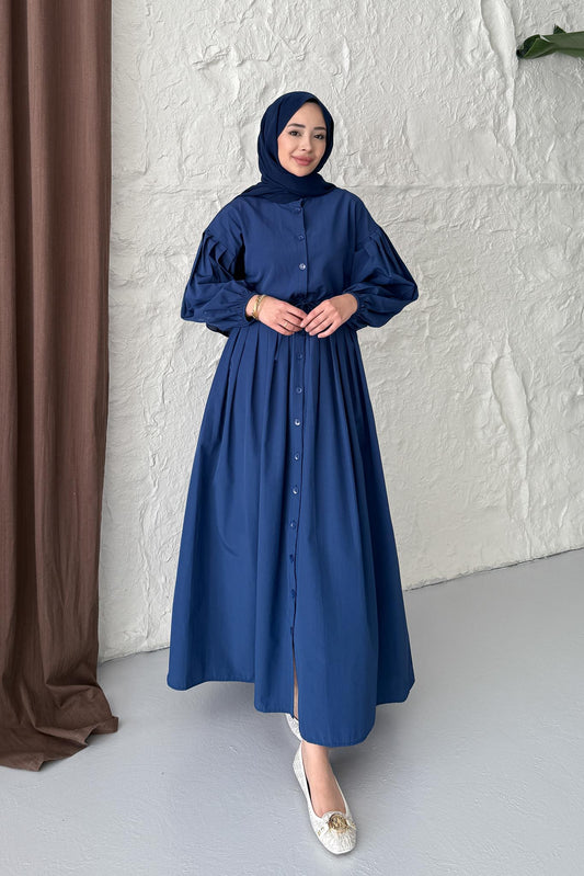 Mendy Pile Detaylı Elbise Lacivert