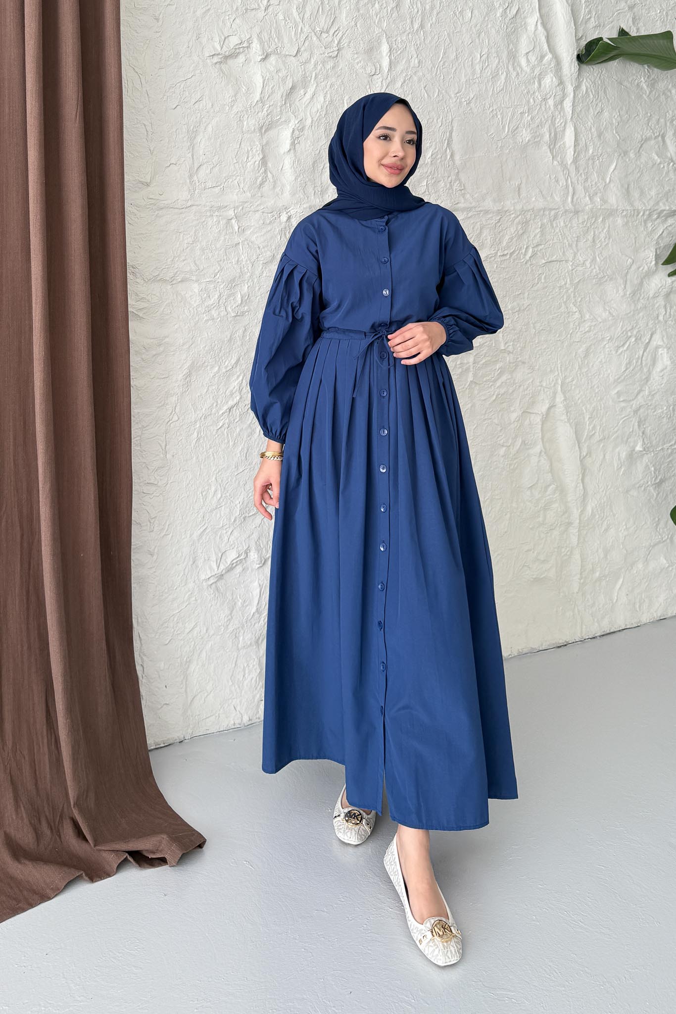 Mendy Pile Detaylı Elbise Lacivert