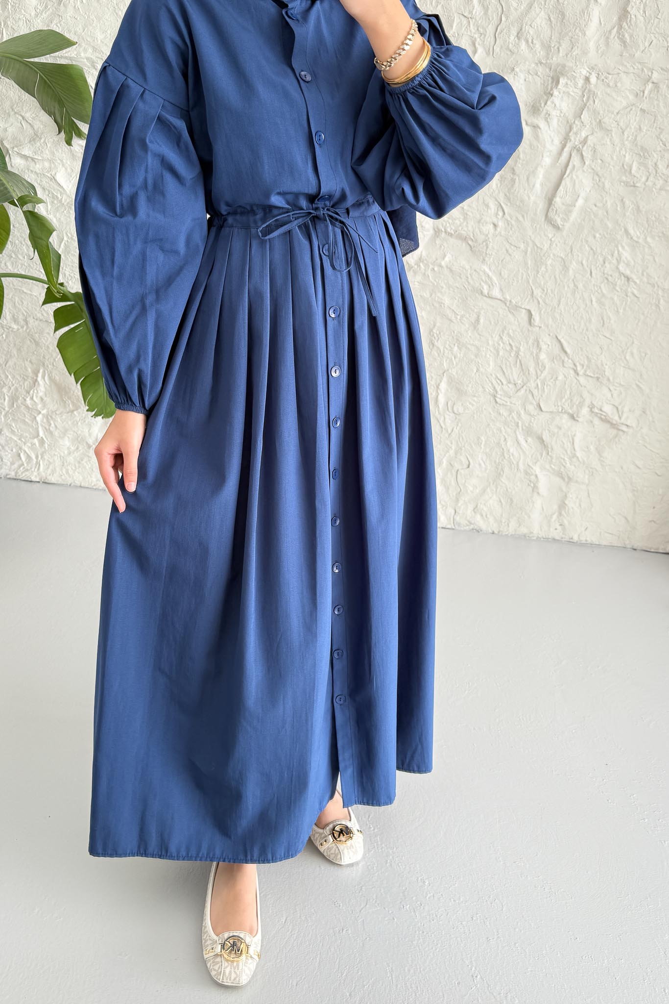 Mendy Pile Detaylı Elbise Lacivert