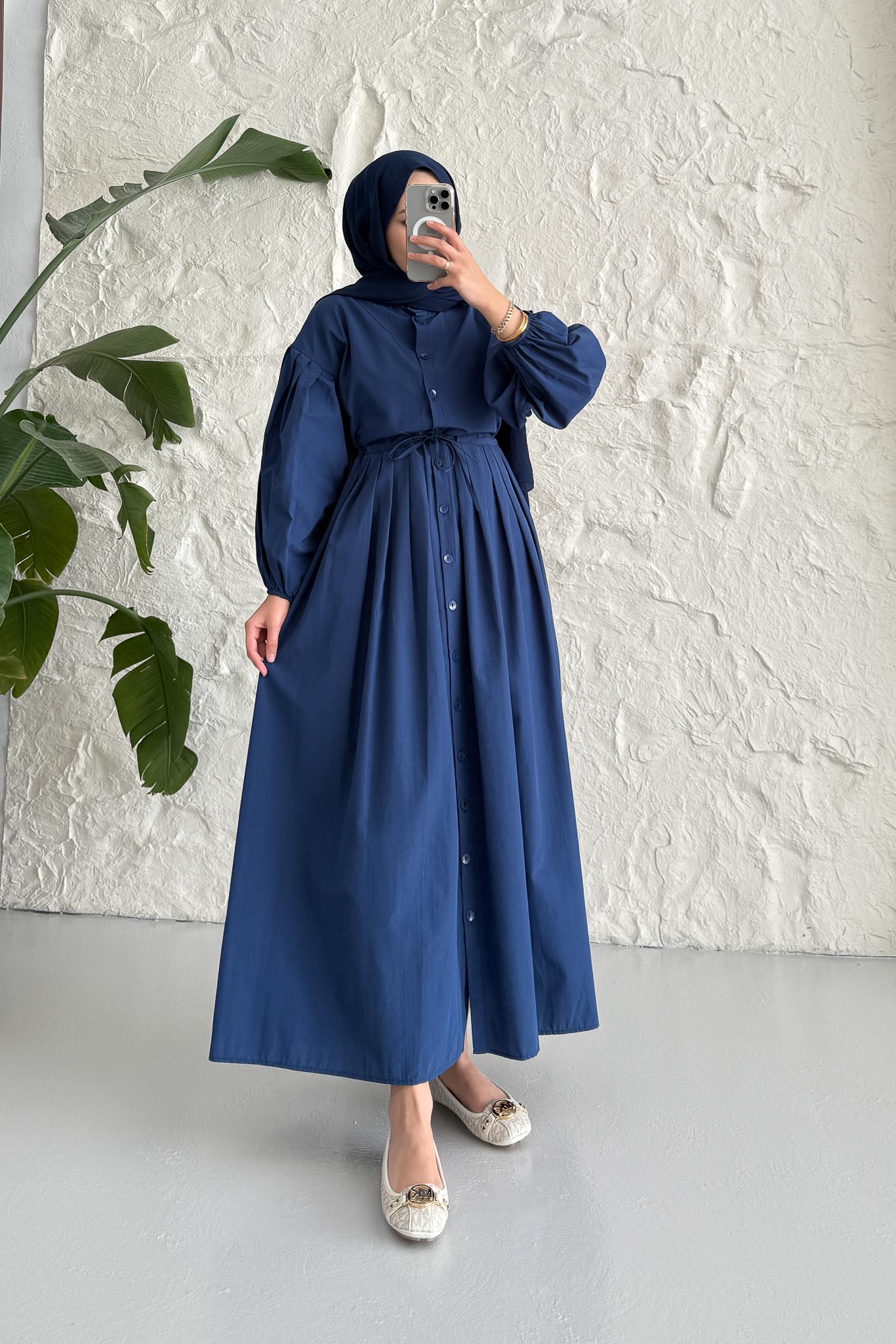 Mendy Pile Detaylı Elbise Lacivert