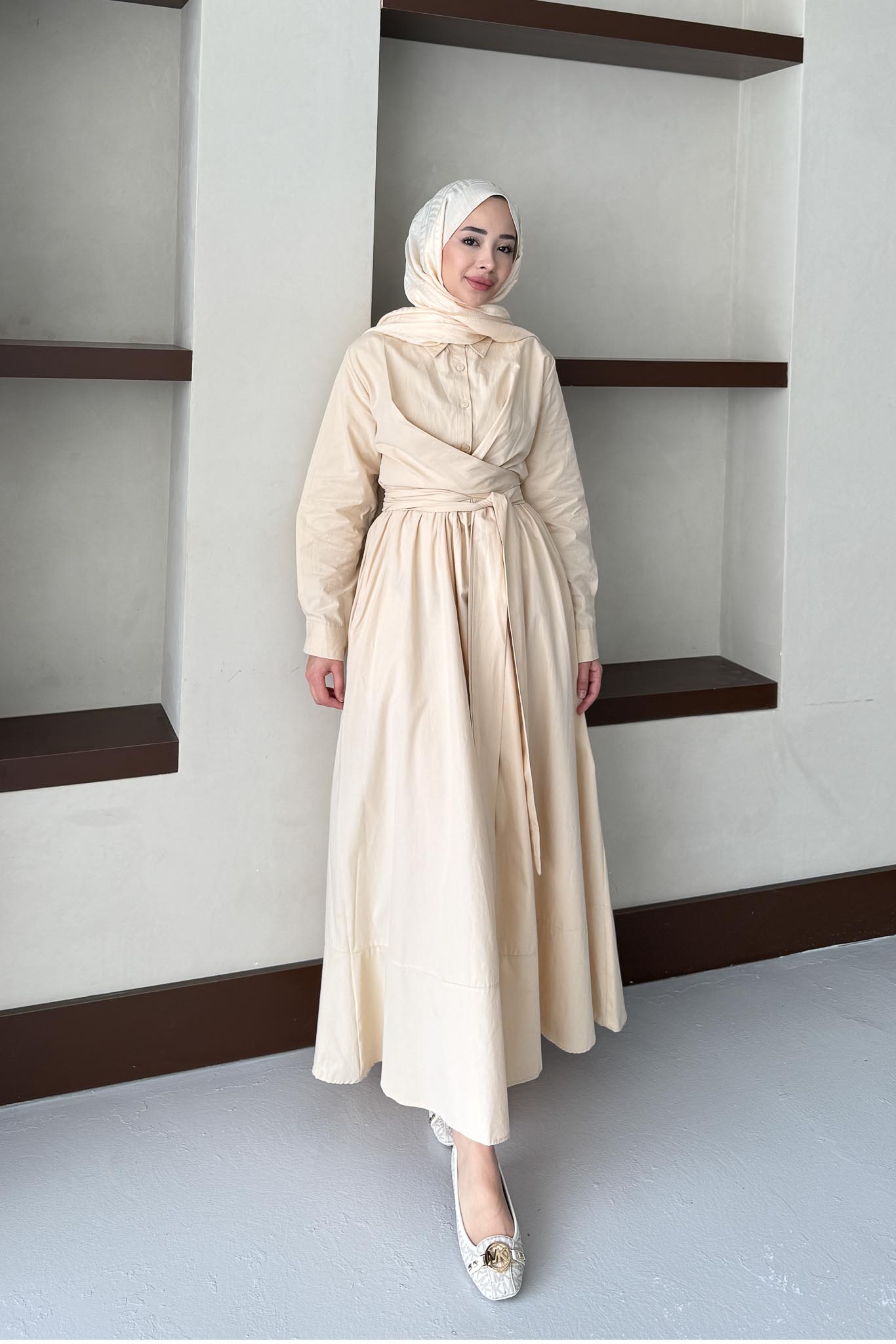 Live Belden Bağlamalı Elbise Bej