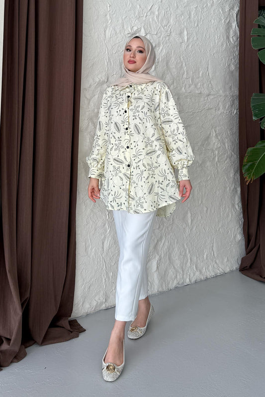 Yaprak Dokulu Gömlek Su Yeşili