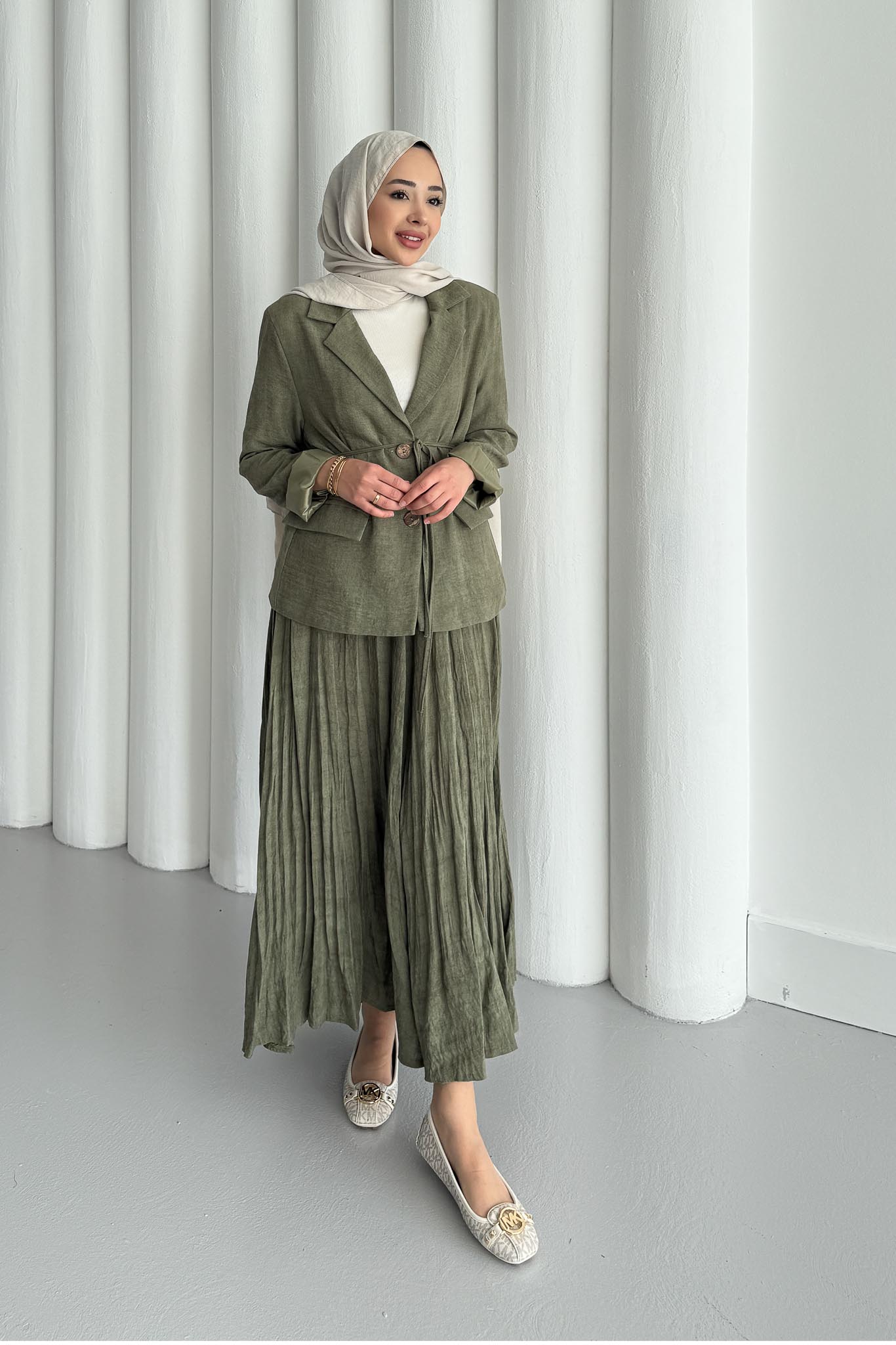 Seyran Pleated Dress Beige