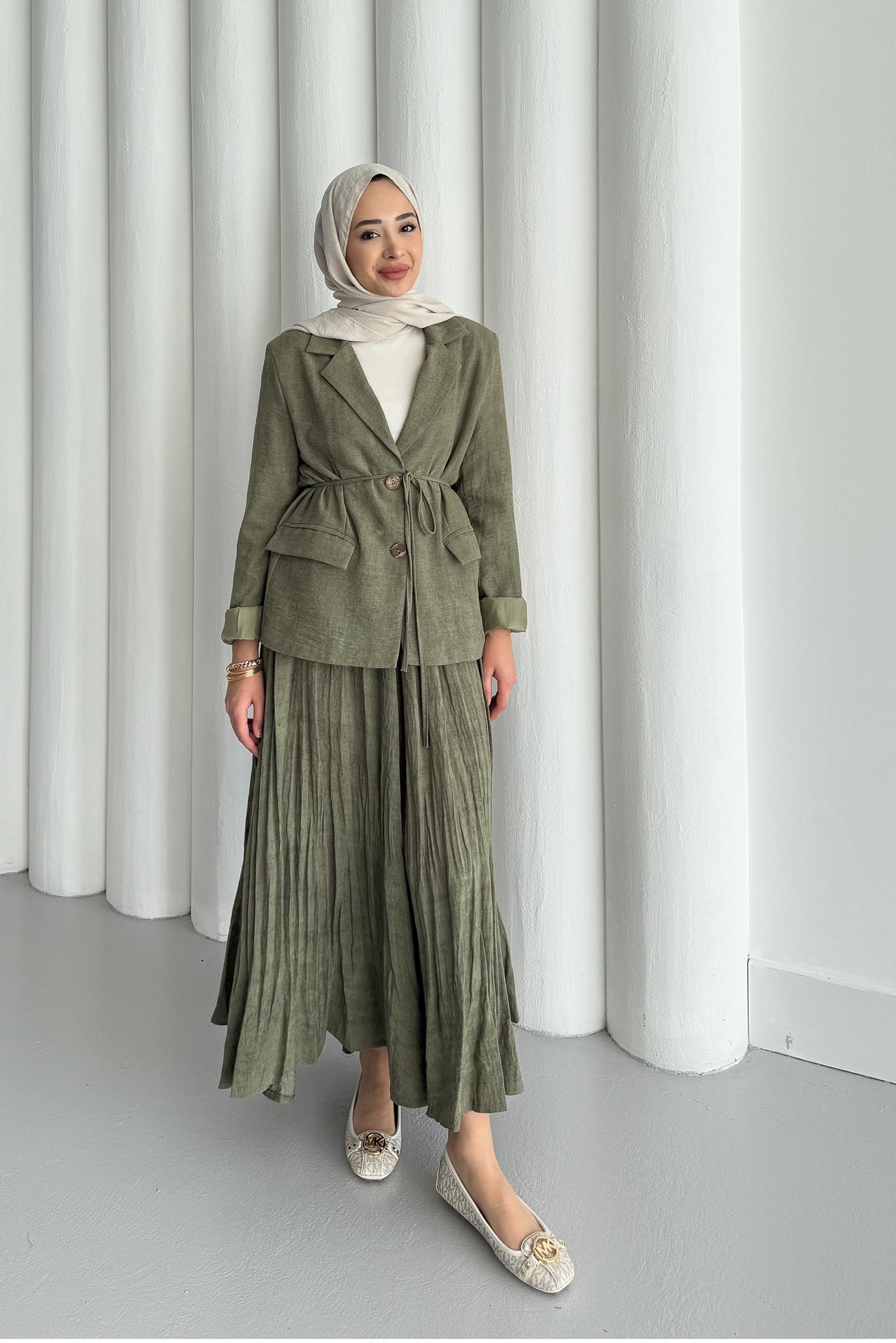 Seyran Pleated Dress Beige