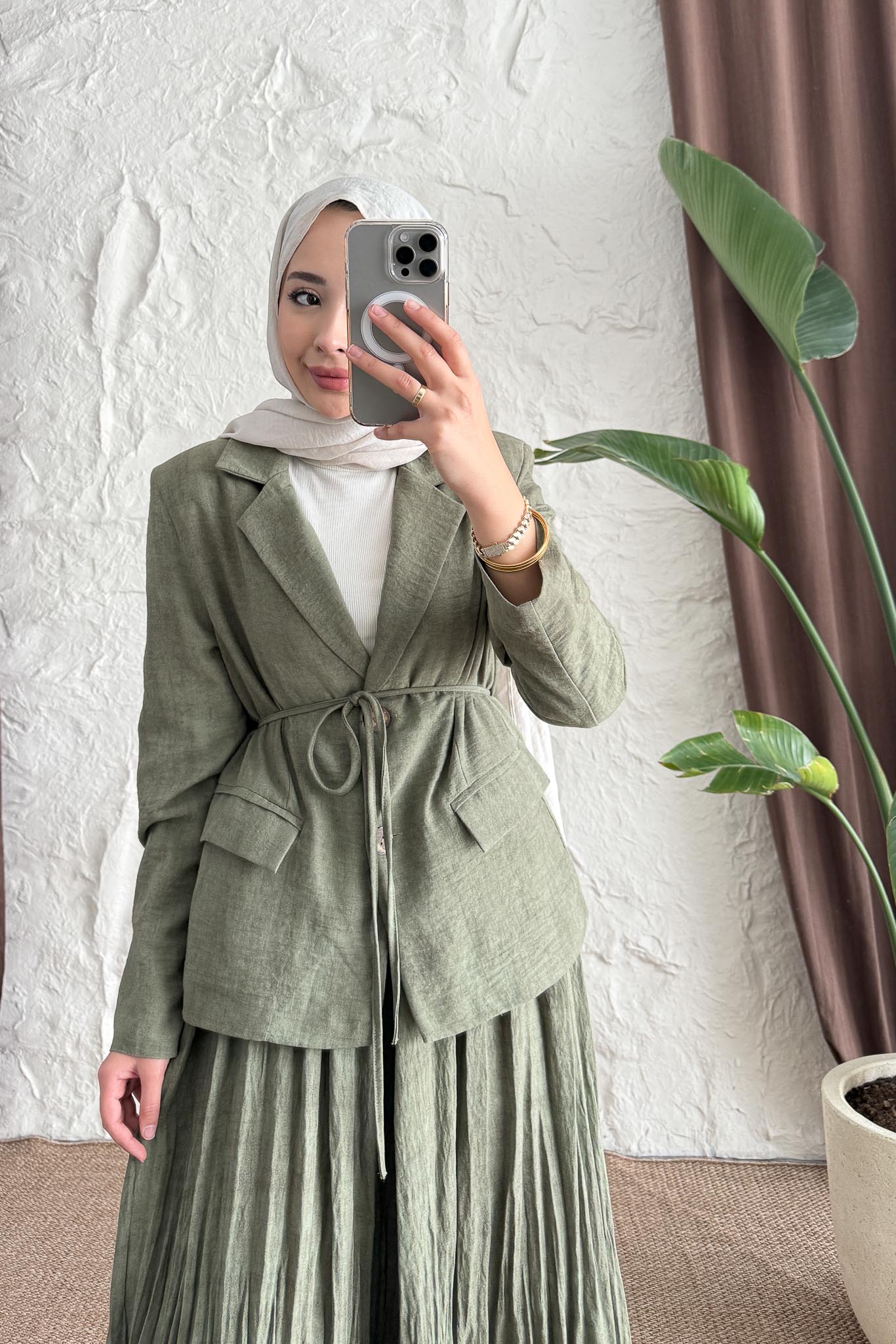 Seyran Pleated Dress Beige