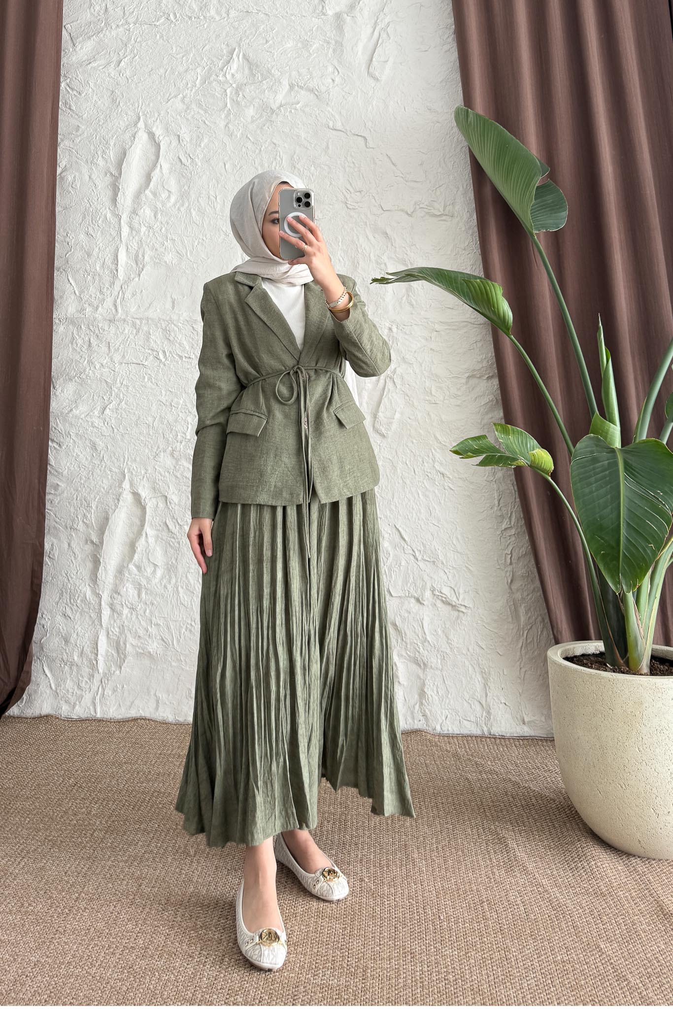 Seyran Pleated Dress Beige