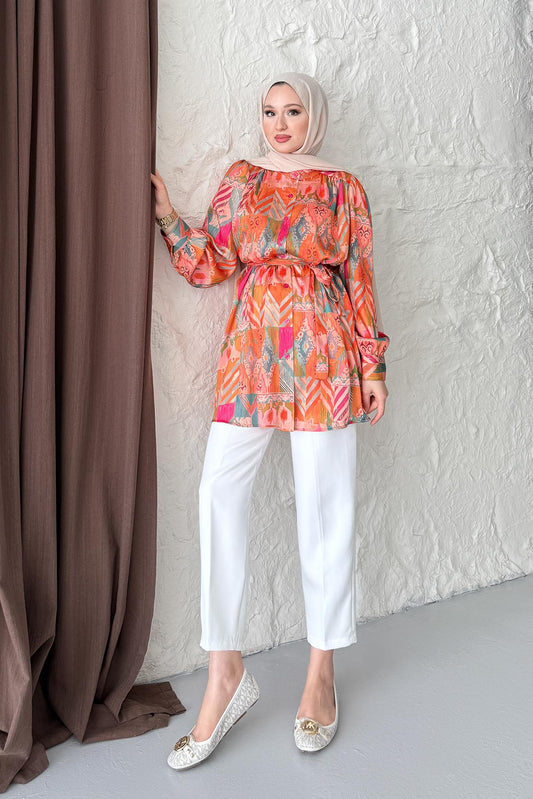 Defne İpek Gömlek Turuncu