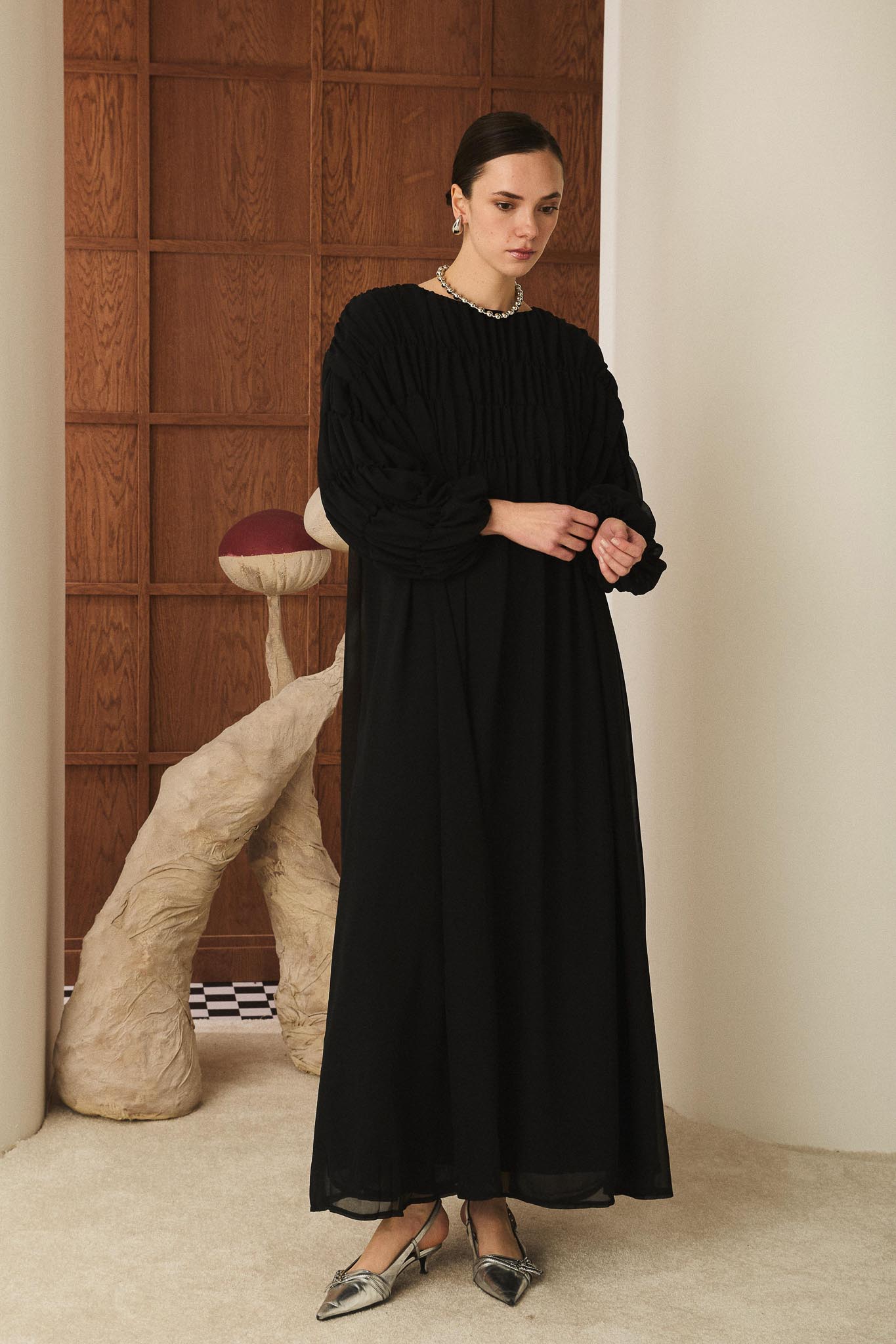Seyran Pleated Dress Beige