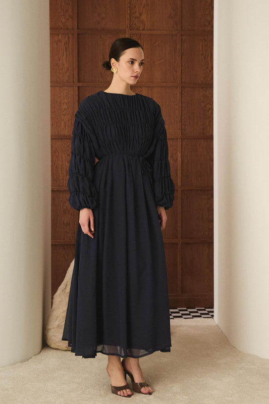Ander Büzgü Elbise Lacivert